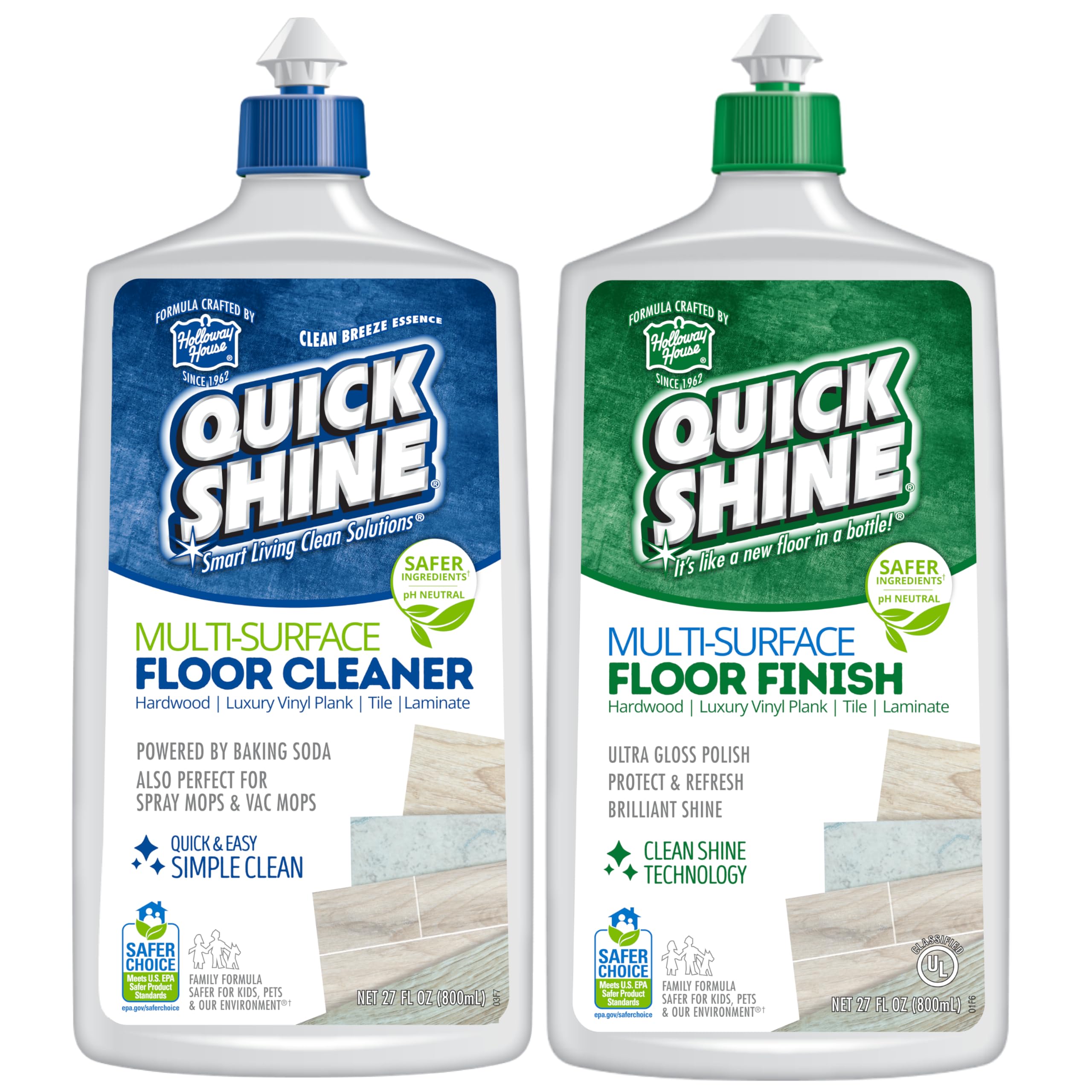 Quick Shine Multi Surface Floor Cleaner & Floor Polish w/Clean Shine Technology 2-27oz Bottles | Use on Hardwood, Laminate, Luxury Vinyl Plank, Tile & Stone | Safer Choice Formulas