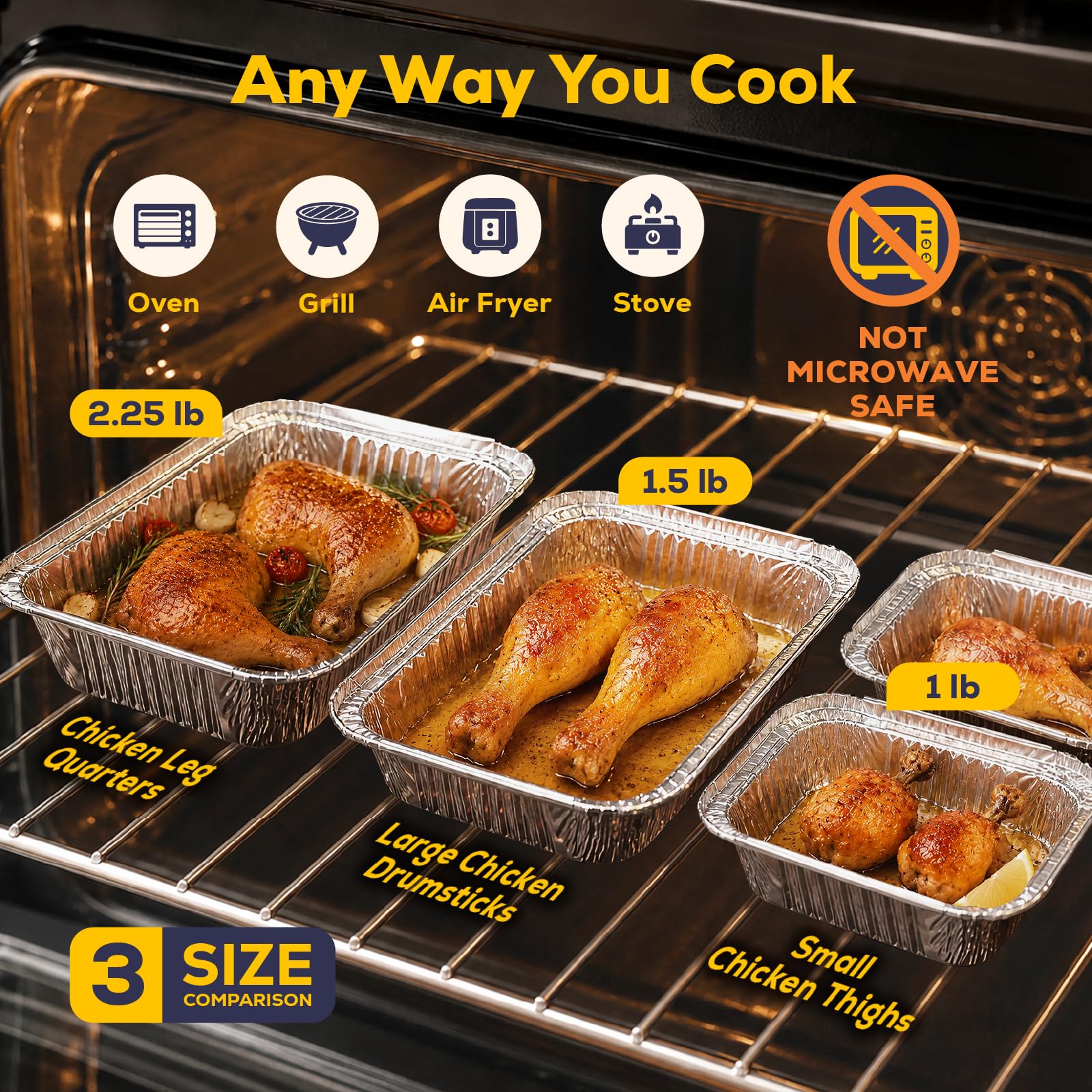 Fit Meal Prep Rectangular Vajilla de Aluminio Pan saca los envases de alimentos con tapas de cartón plano, mesa de vapor para hornear sartenes, 32 oz, 2.25 Lb, Quart 100 Paquete Plata