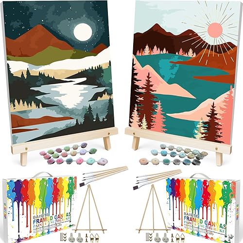 Miniatura 71 de Baisite 1112 Pintura por números, para adulto, principiante, niño, 12 pulgadas de ancho x 16 pulgadas de largo, 2 lienzos, 8 pinceles de madera