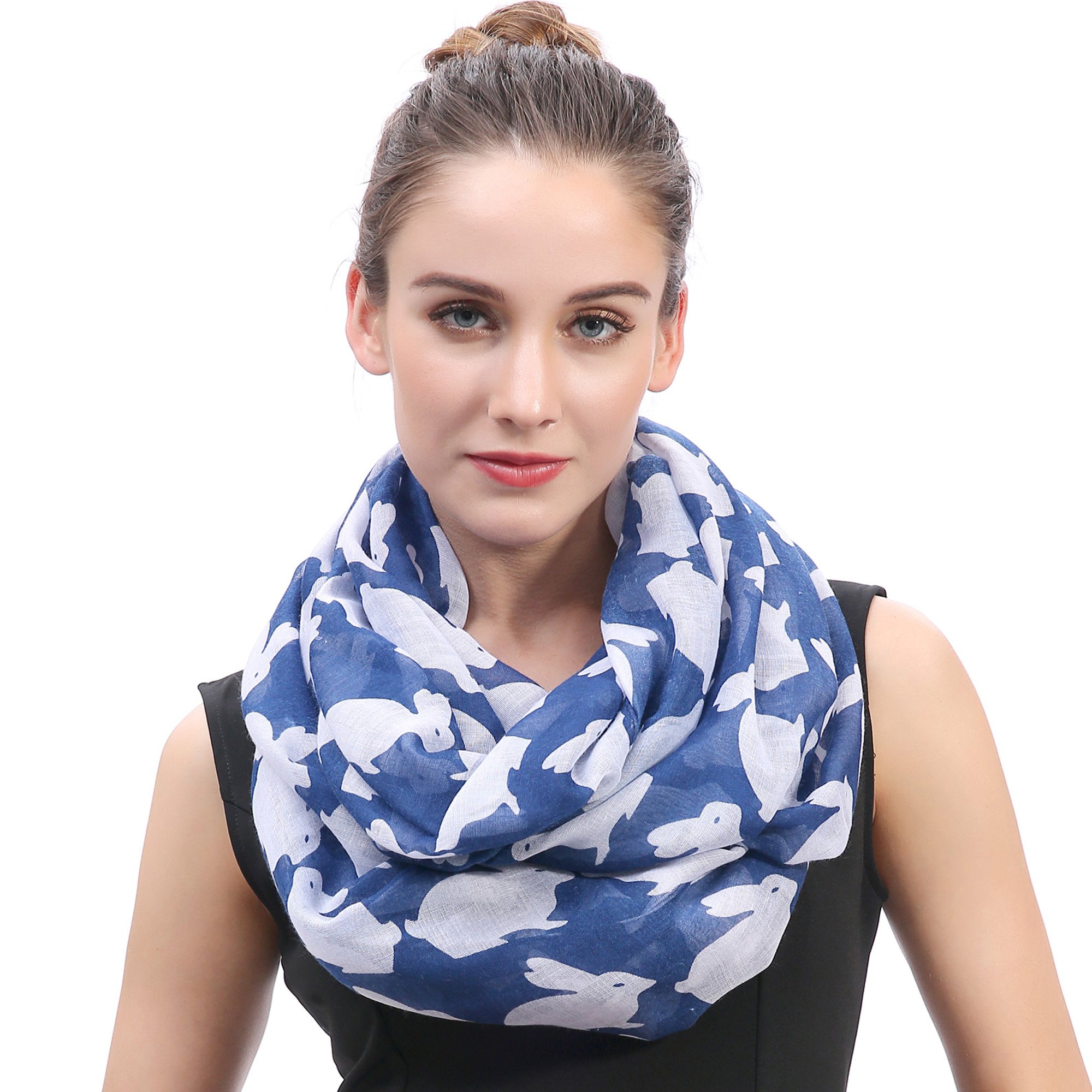 Lina & Lily Rabbit Bunny Print Lightweight Snood Scarf (Blue)