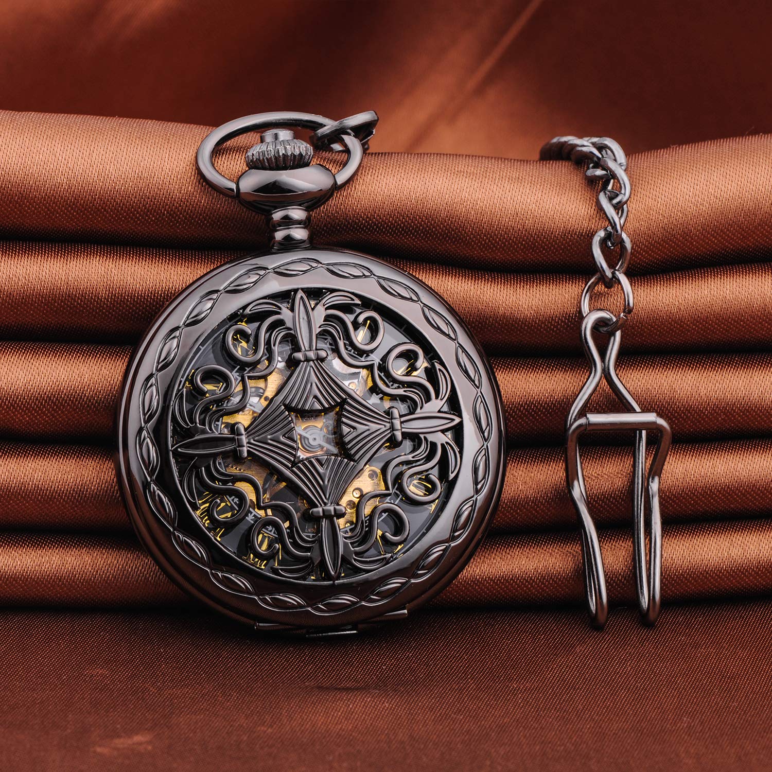 Unendlich U Herren Unisex Retro Taschen Uhr Römische Ziffern Skala Analog Taschenuhr Handaufzug Mechanisch Handaufzug Edelstahl Skelett Kettenuhr