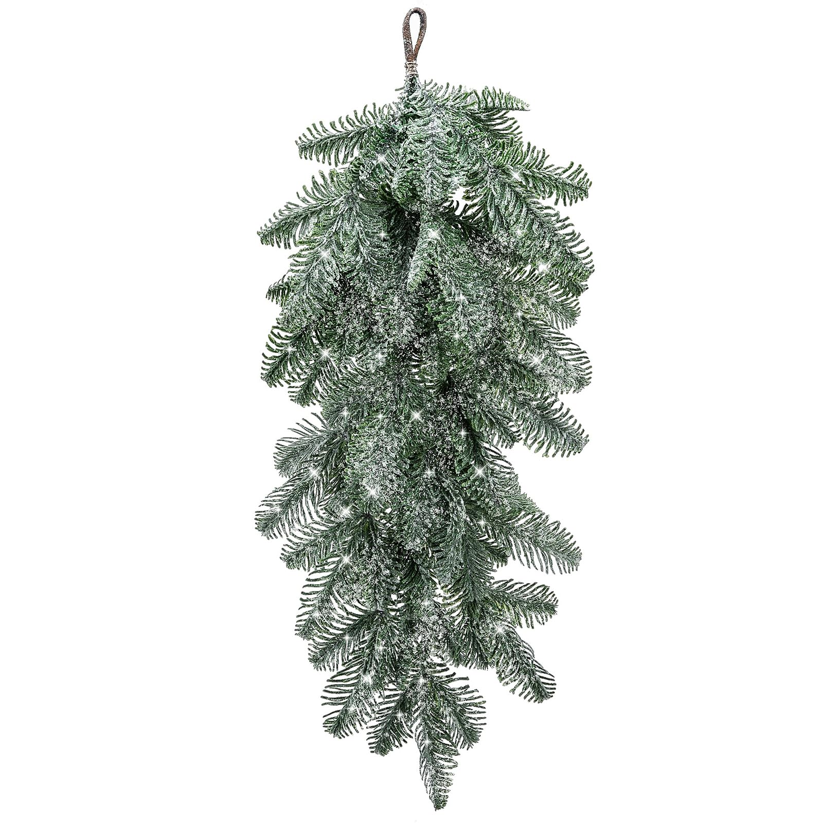 2PCS Artificial Norfolk Pine Christmas Teardrop Swag, 71.12cm White Frosted Snow Flocked Door Wreath, Faux Douglas Fir Branch Decoration for Mantle, Staircase, (1PCS)