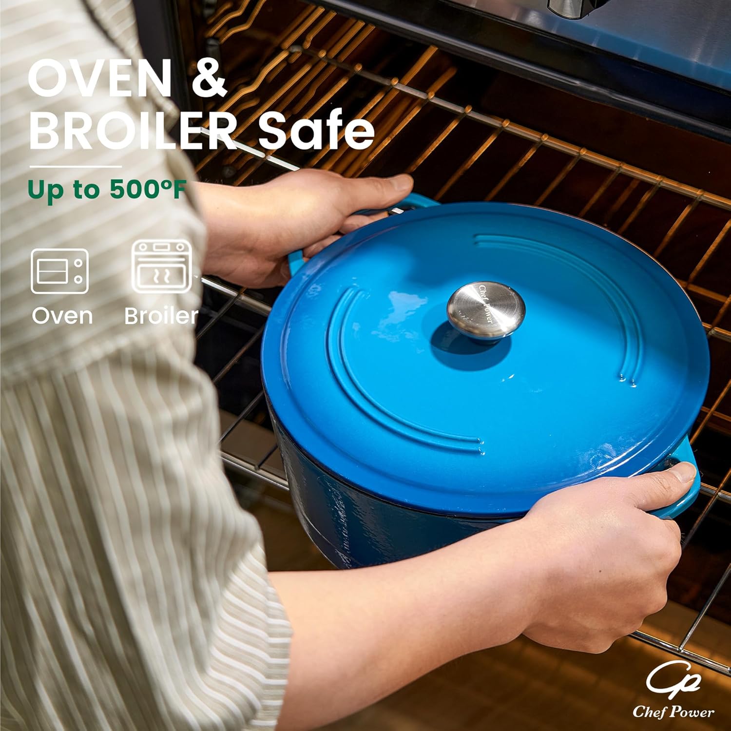 Chef Power Dutch Oven Pot with Lid 6QT, Enameled Cast Iron Dutch Oven for Bread Baking, Braising, Stews, Roasting, Oven Safe Dutch Ovens, Gradient Blue