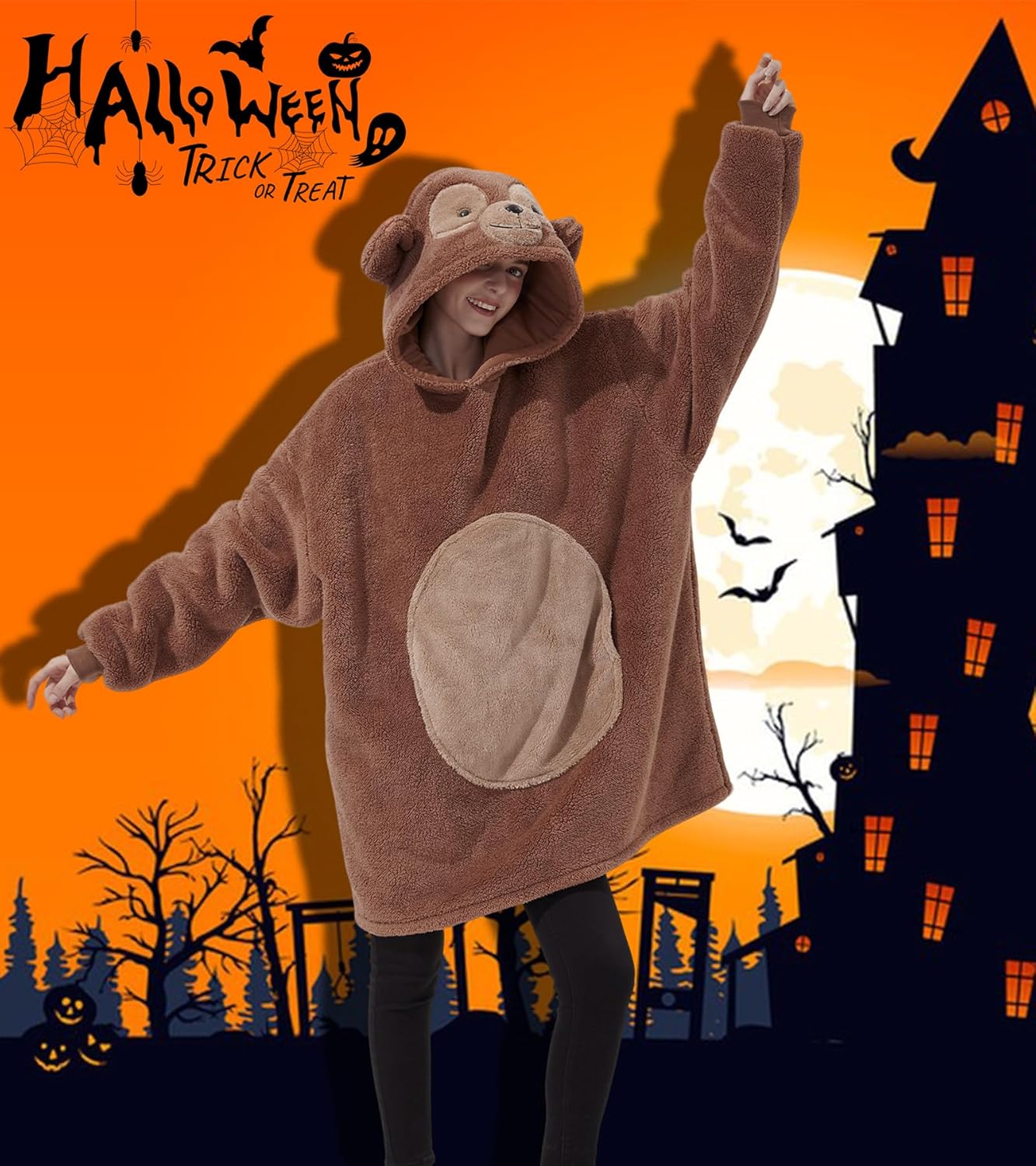 Bear Cosplay Pullovers Hoodie Pajamas Unisex Novelty Animal Halloween Costume Oversized Outfit Comfy Loungewear