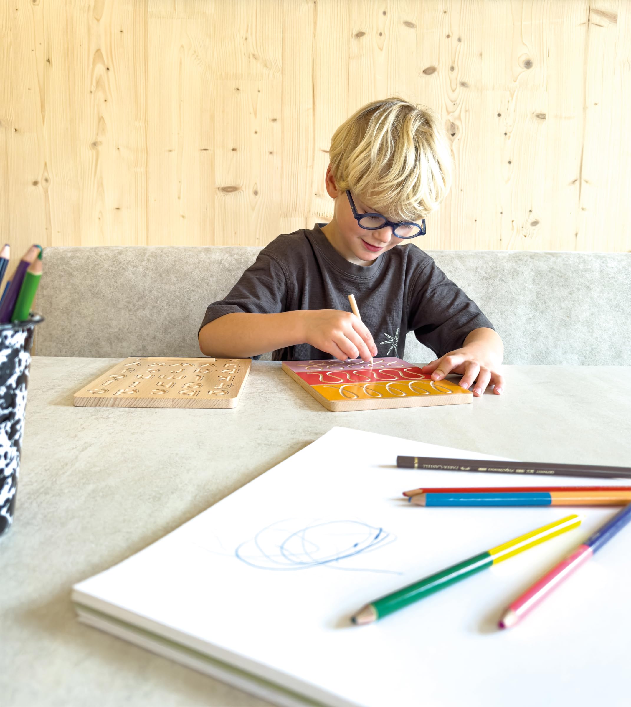 Small Foot Setd'ardoise Educate en Bois, Apprendre à écrire, à partir de 5 Ans, 12560, Coloré