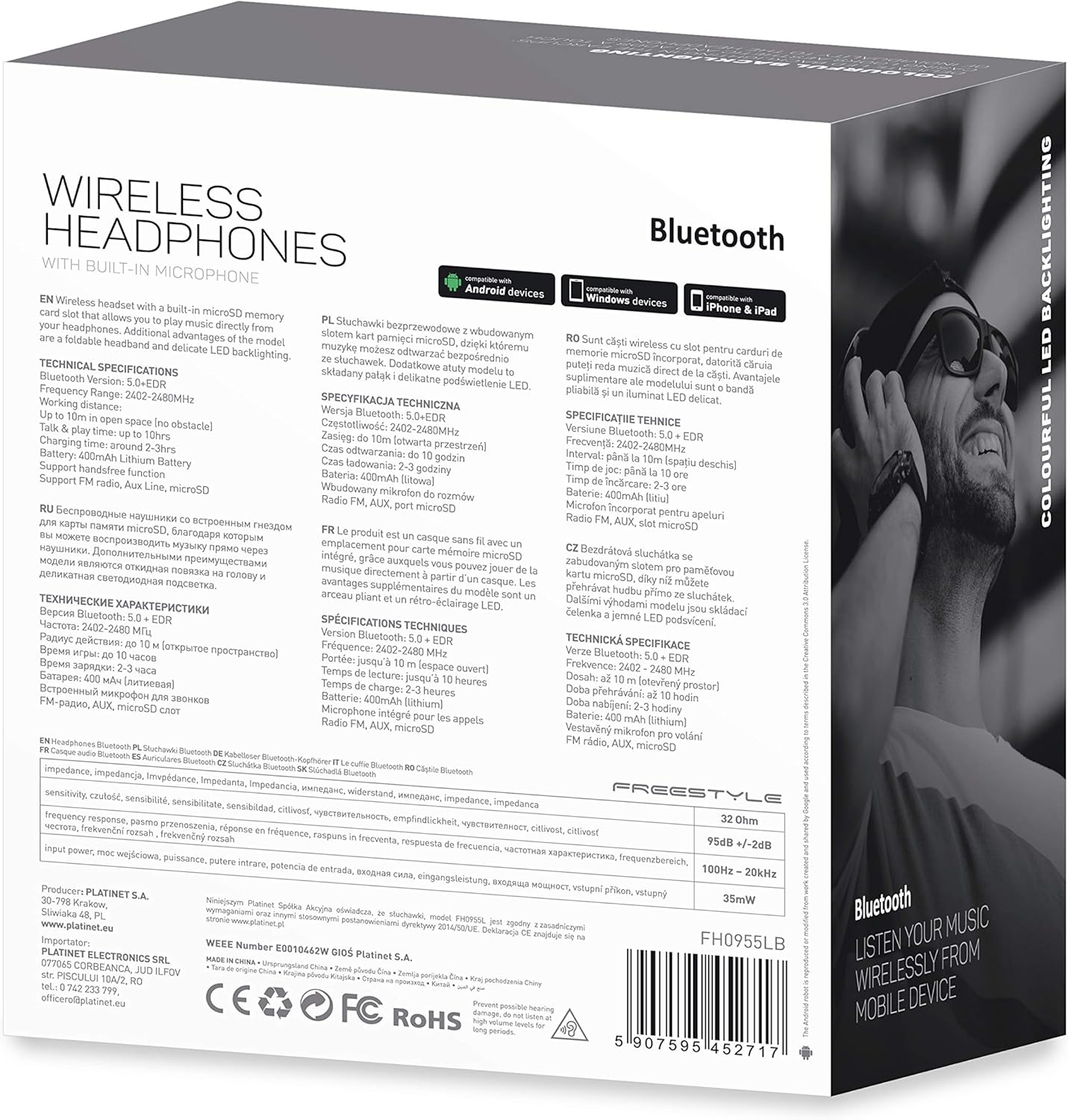 Product packaging displaying technical specifications