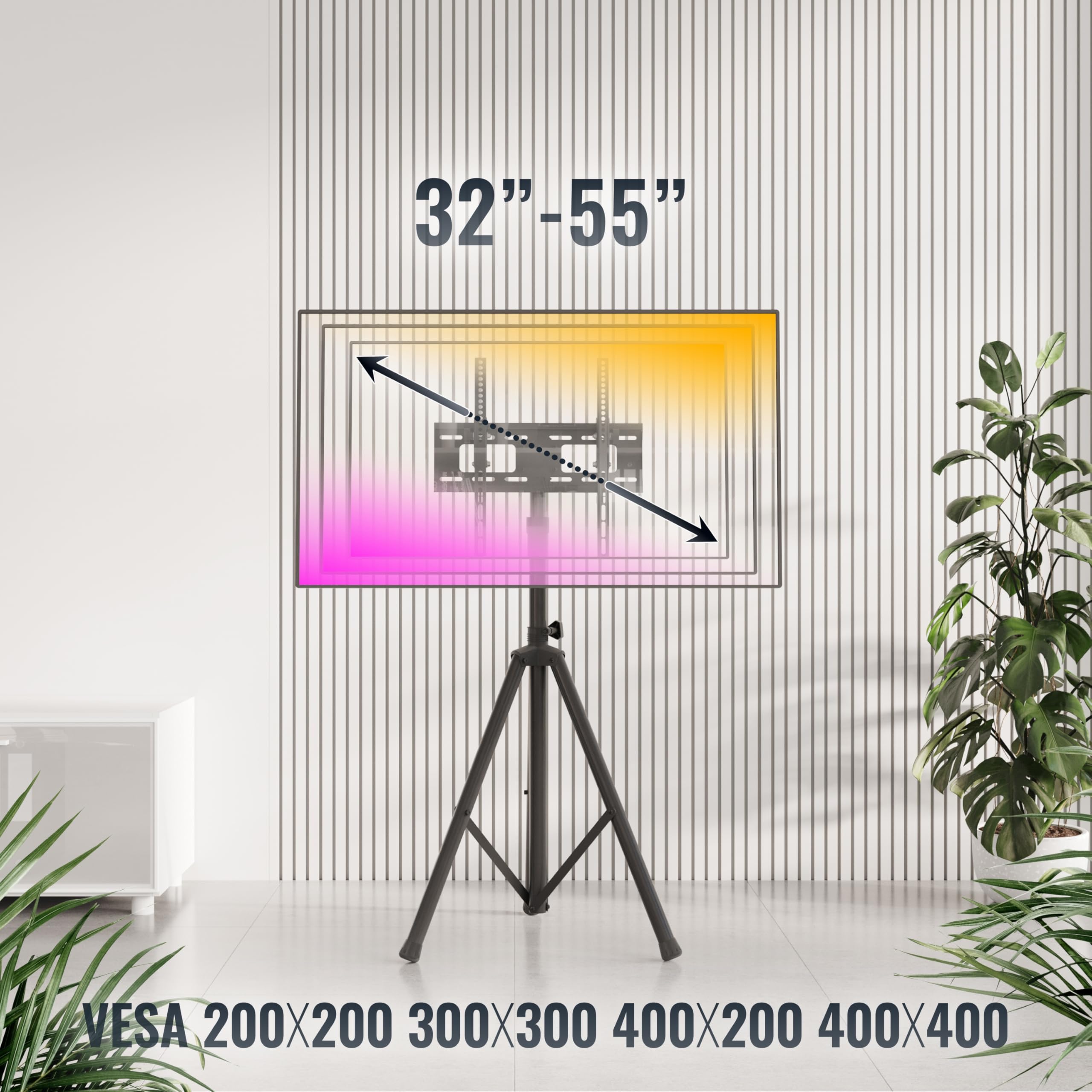 RICOO Soporte TV Base de pie Pedestal Suelo Televisión 32-55" (81–140cm) FS0844 Tripode Inclinable Televisor LED/LCD VESA 200x200-400x400