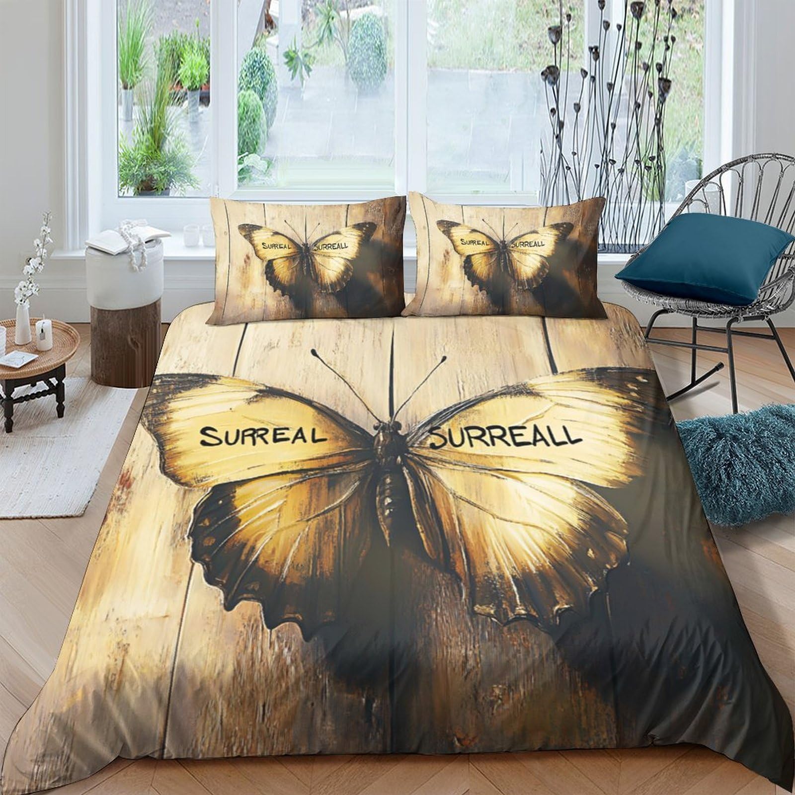 Ctjqhvkz Style-1 3D Printed Vintage Butterfly Fitted Sheet Microfiber Soft Non-Slip Artistic Bed Cover For Bedroom Dorm Decor Machine Washable Single（135X200cm）