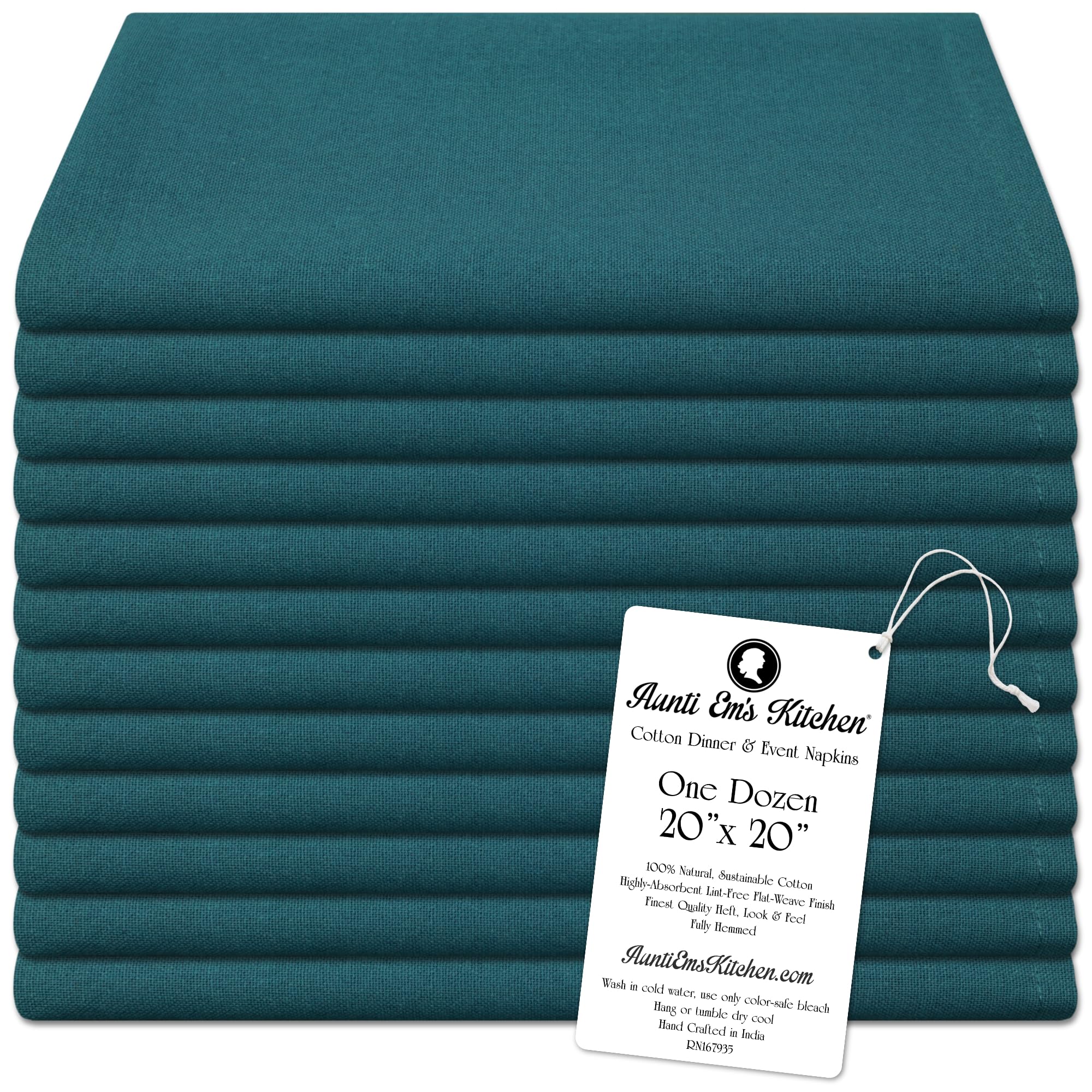 Aunti Em's Kitchen Marineblaue Baumwoll-Servietten, Tuch, 20 x 20 cm, übergroß, 100 % natürlich, für Abendessen, Veranstaltungen, Hochzeiten, 12 Stück