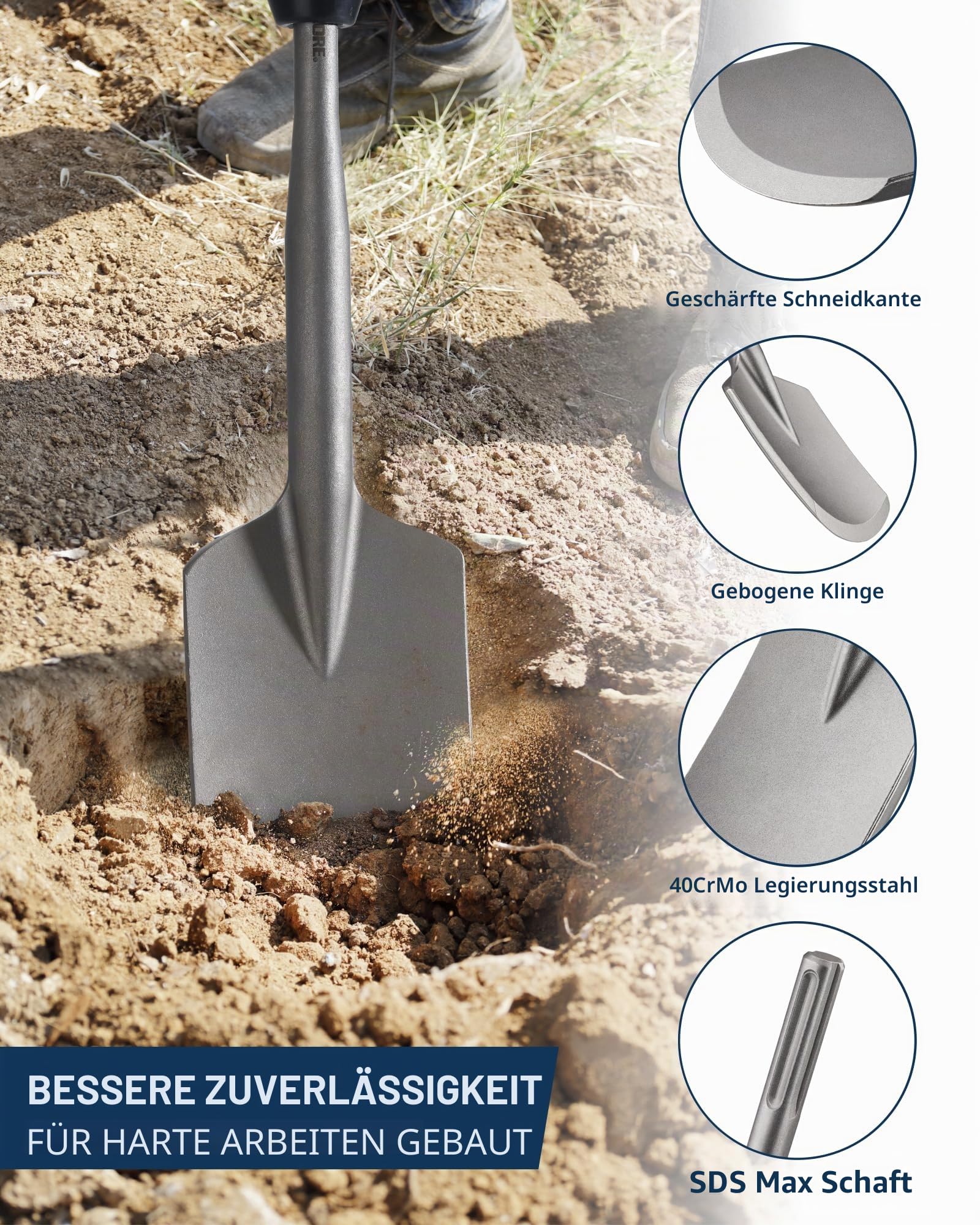 SDS MAX Schaufelmeißel 115 mm ×445 mm, Firecore Tonspaten für SDS Max Schaft, Abstemmen für Abbruchhammern, Asphaltmeißel von Beton Mauerwerk Gartenarbeit Landschaftsbau Beton Ziegel Sand Stein