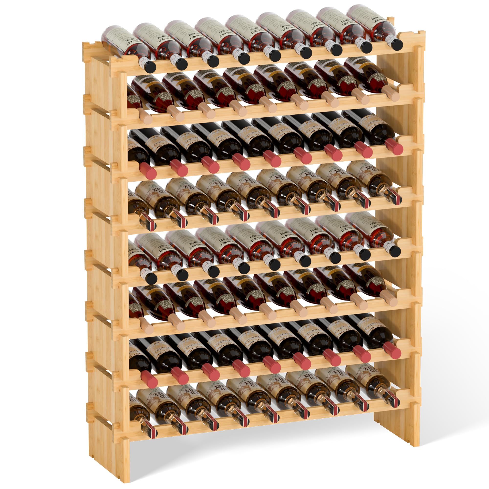 Domax Wine Rack Freestanding Floor - 8 Tiers Wine Bottle Holder 72 Bottle Stackable Wine Rack? Bamboo Wine Holder Wine Storage Racks for Kitchen, Bar, Pantry and Cellar (Yellow)