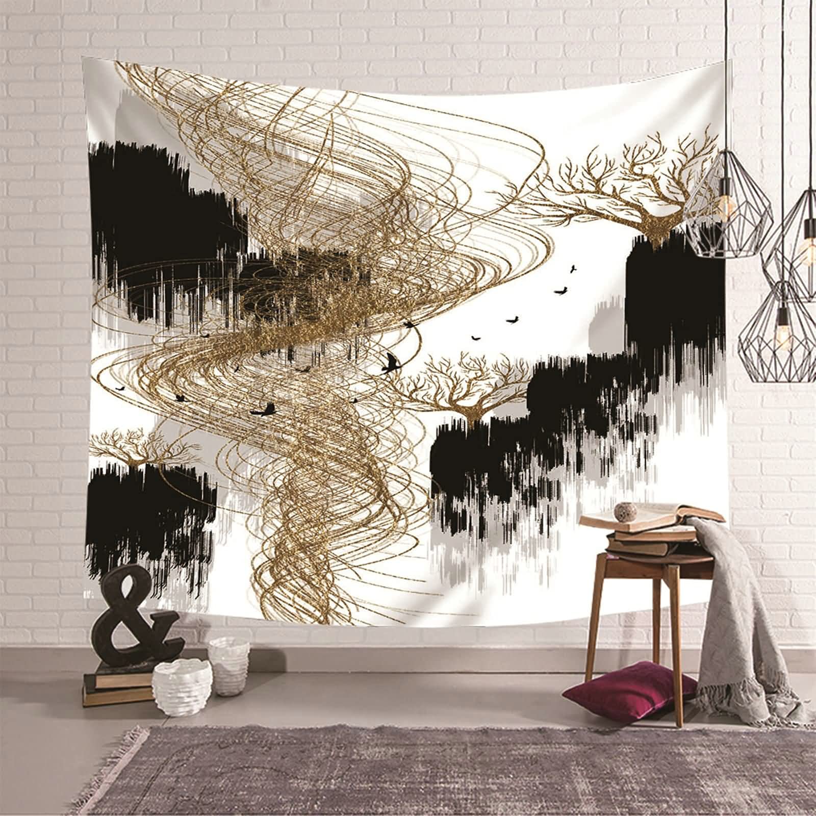 Tapiz de pared moderno KnSam negro y dorado, ideal para renovar tu dormitorio