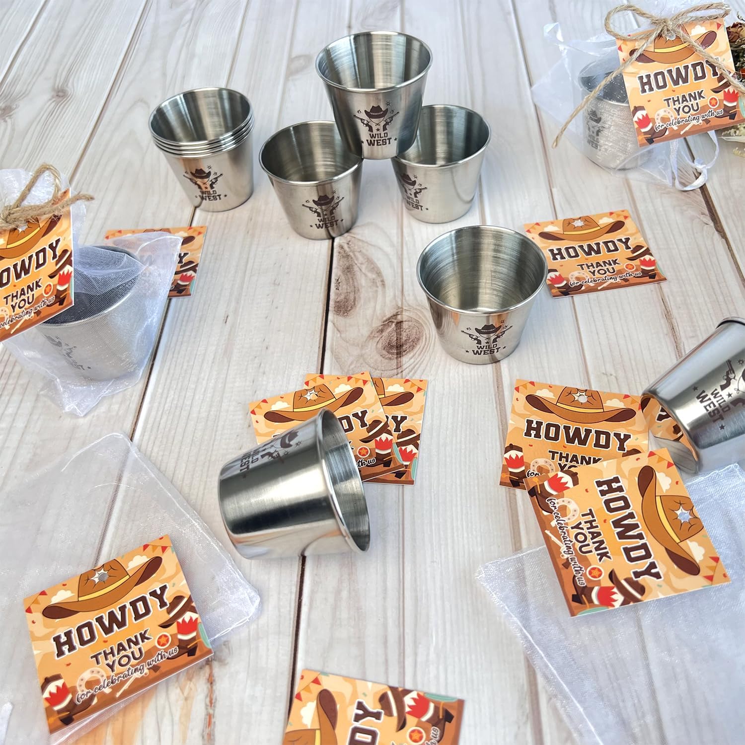 YumSur 24 Pcs Western Themed Shot Glasses Set Stainless Steel Cowboy Style