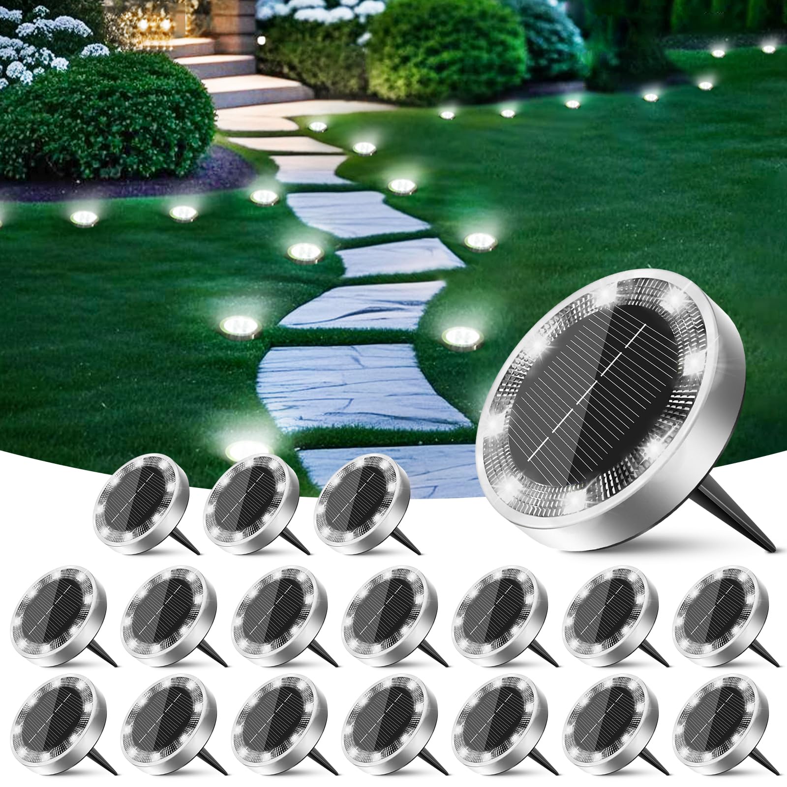 Peasur Solar Ground Lights Outdoor, 18 Pack Flat Solar Powered