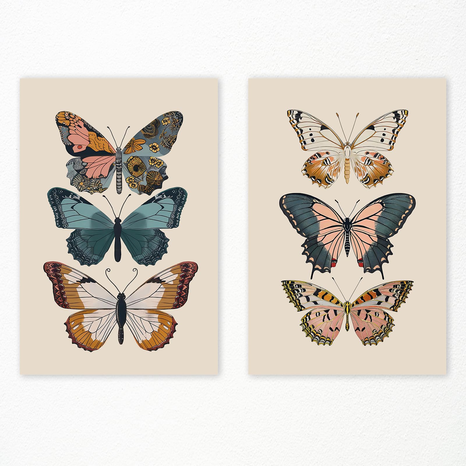 Yaasilinage Set of 2 Vintage Butterfly Canvas Wall Art - Colorful Butterflies Picture Posters for Girls Bedroom - Blue Yellow Butterfly Art - Teens