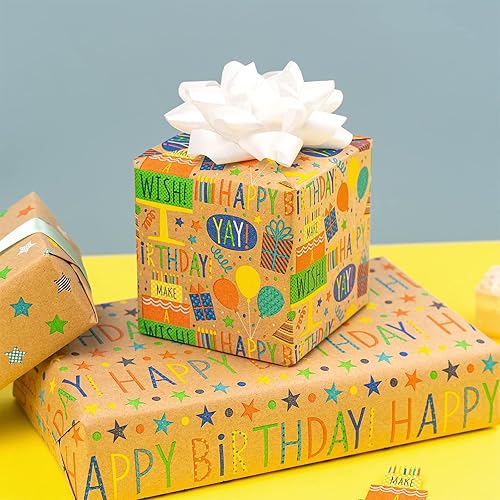 Miniatura 2 de MAYPLUSS Rollo de papel kraft para envolver cumpleaños, mini rollo, 17 x 120 pulgadas por rollo, diseño de pasteles y letras para celebrar pasteles