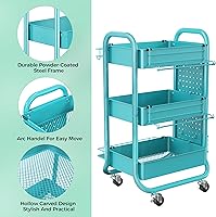 Vista 8 de DESIGNA 3-Tier Utility Storage Rolling Cart with Removable Pegboard & Extra Storage Baskets Hooks, Metal Craft Art Carts for Gift Home Office, Teal