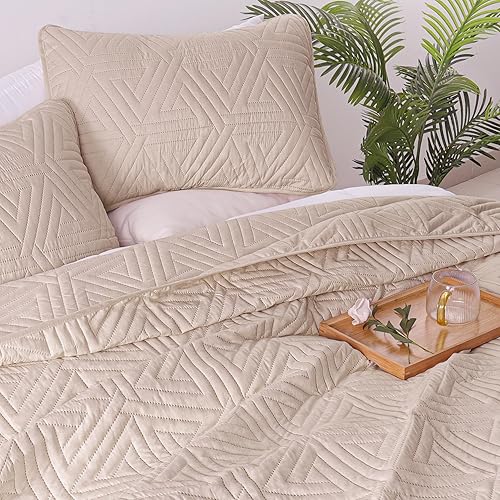 Miniatura 3 de Whale Flotilla Juego de edredón suave tamaño King para todas las estaciones, juego de ropa de cama de 3 piezas, colcha geométrica ultrasónica,