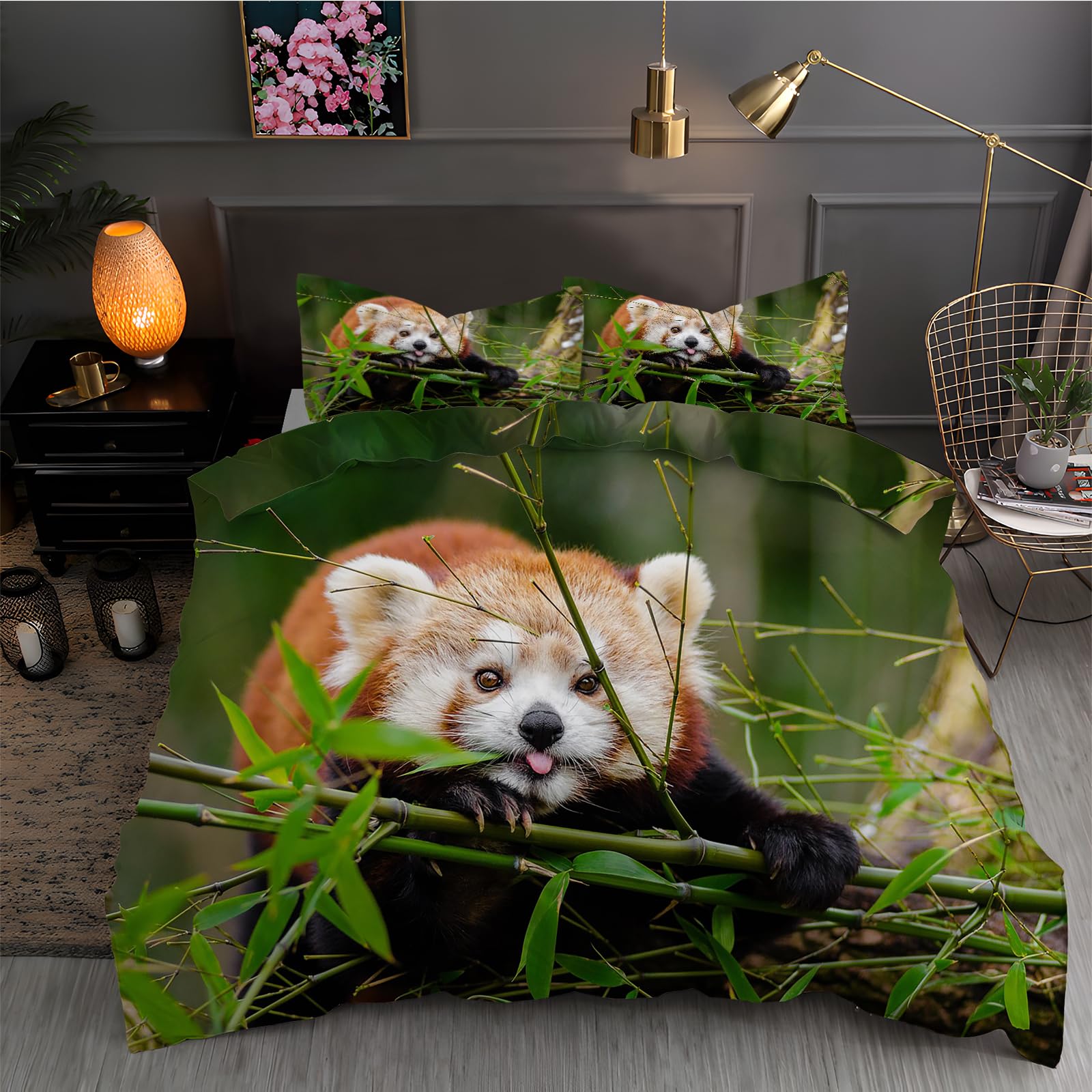 Couette Imprimée Housse De Couette 140X200 Panda Animaux Roux Doux Parure De Lit En Couette 220x240 Imprimée