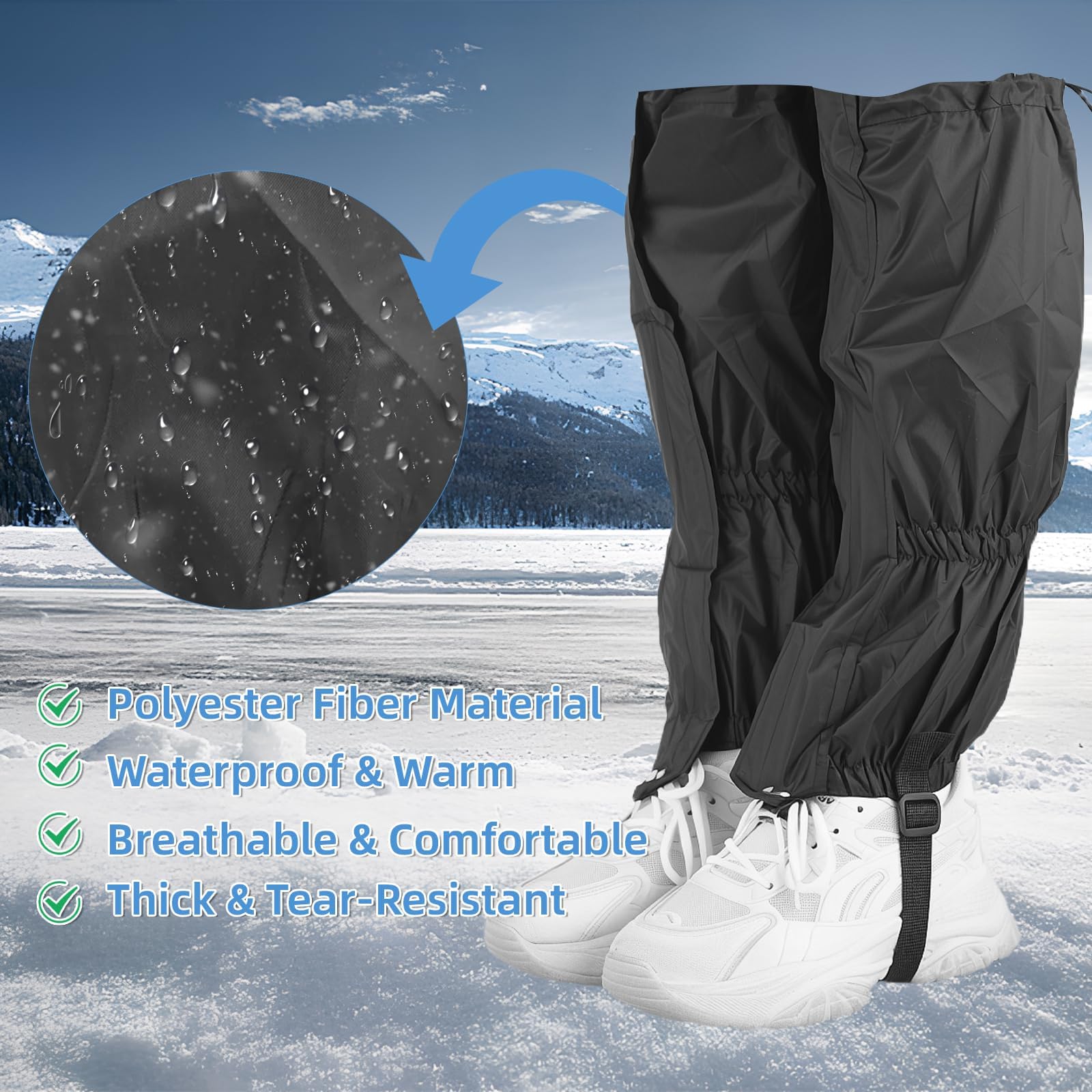 Hopton Outdoor Gamaschen, Einstellbare Gamaschen Wasserdicht, Gamaschen Wandern,Beinschutz Gaiter für Männer und Frauen Outdoor Wandern Skifahren Bergsteigen(Schwarz)
