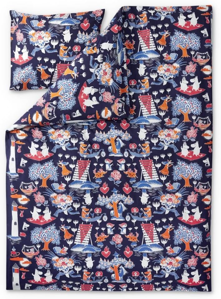 Finlayson Magic Moomin Duvet Cover Set with Pillow Case 150 x 210 cm, Cotton, Dark Blue, King