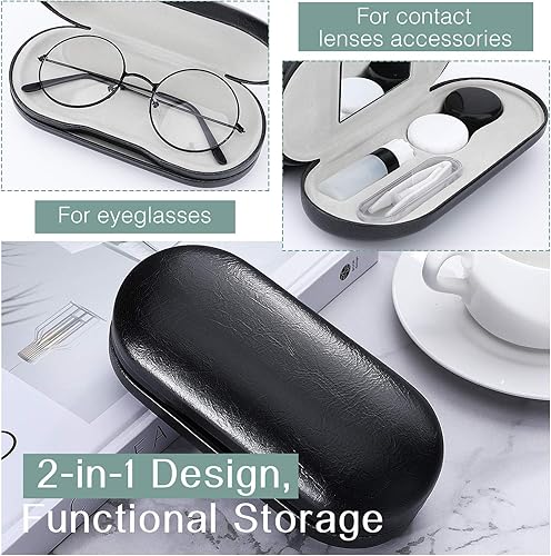 Miniatura 2 de MoKo Estuche Doble para Anteojos, Estuche para Lentes de Contacto con Espejo y Pinzas Removedoras, 2 en 1 de Doble Cara Portátil Caja Soporte