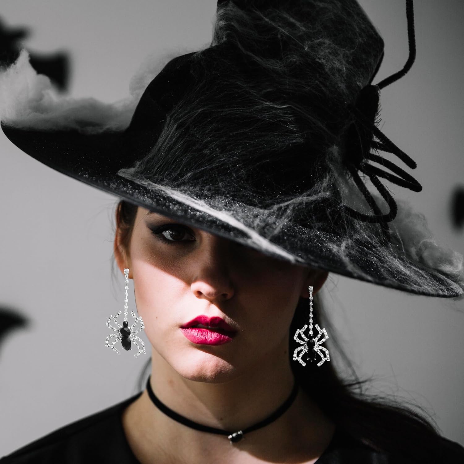 Halloween Earrings for Women Rhinestone Spider Earrings Spider Drop Dangle Earrings Goth Spider earrings Halloween Jewelry Gifts - Image 2