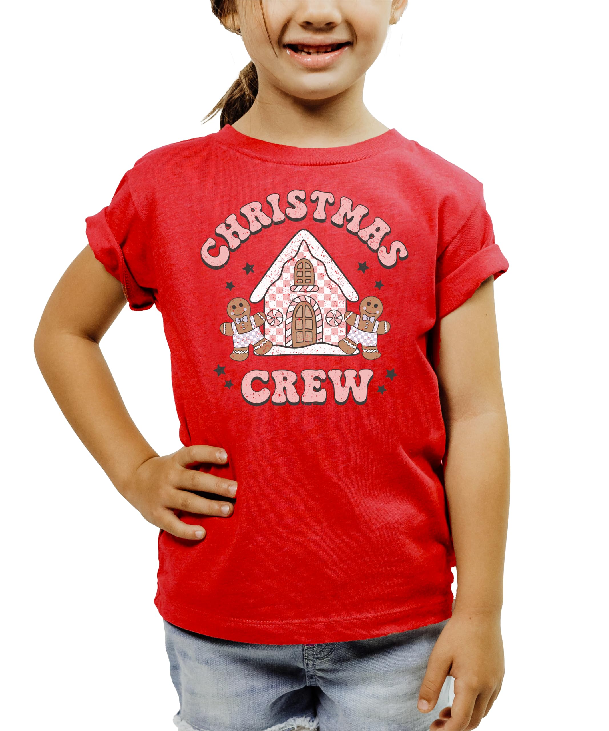 Christmas Crew Gingerbread House T-Shirts for Baby and Toddler Matching Family Fun Outfits Red Shirt 12 Months