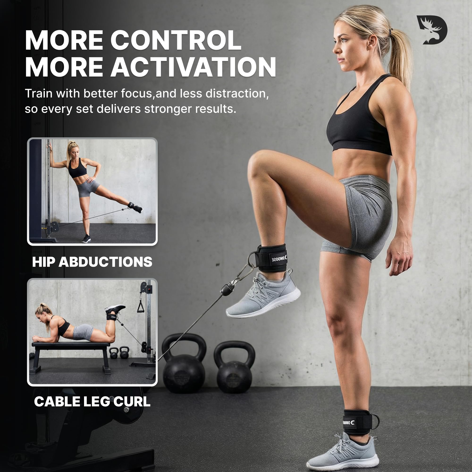 DMoose Fitness Ankle Strap for Cable Machine - One Size Fit with Premium Padding Cuffs, Ankle Bands for Working Out, Booty Workouts, Leg Extension, Hip Abductors, Kickbacks & Lower Body Exercises
