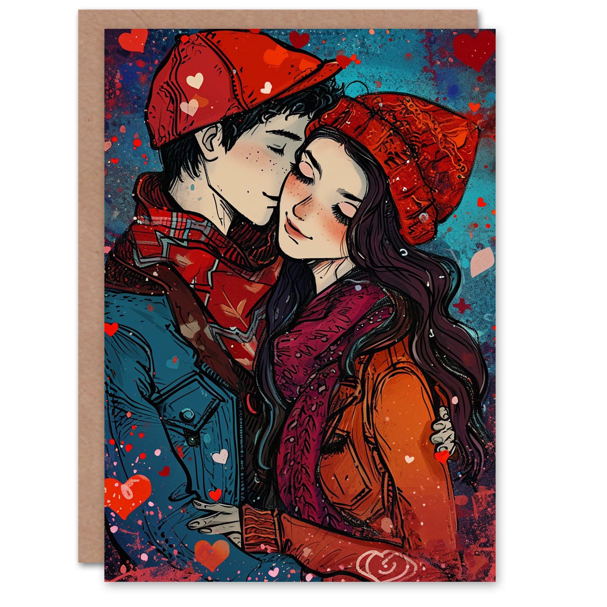 Artery8 Valentines Day Greeting Card Young Couple in Love Hugging For Him or Her