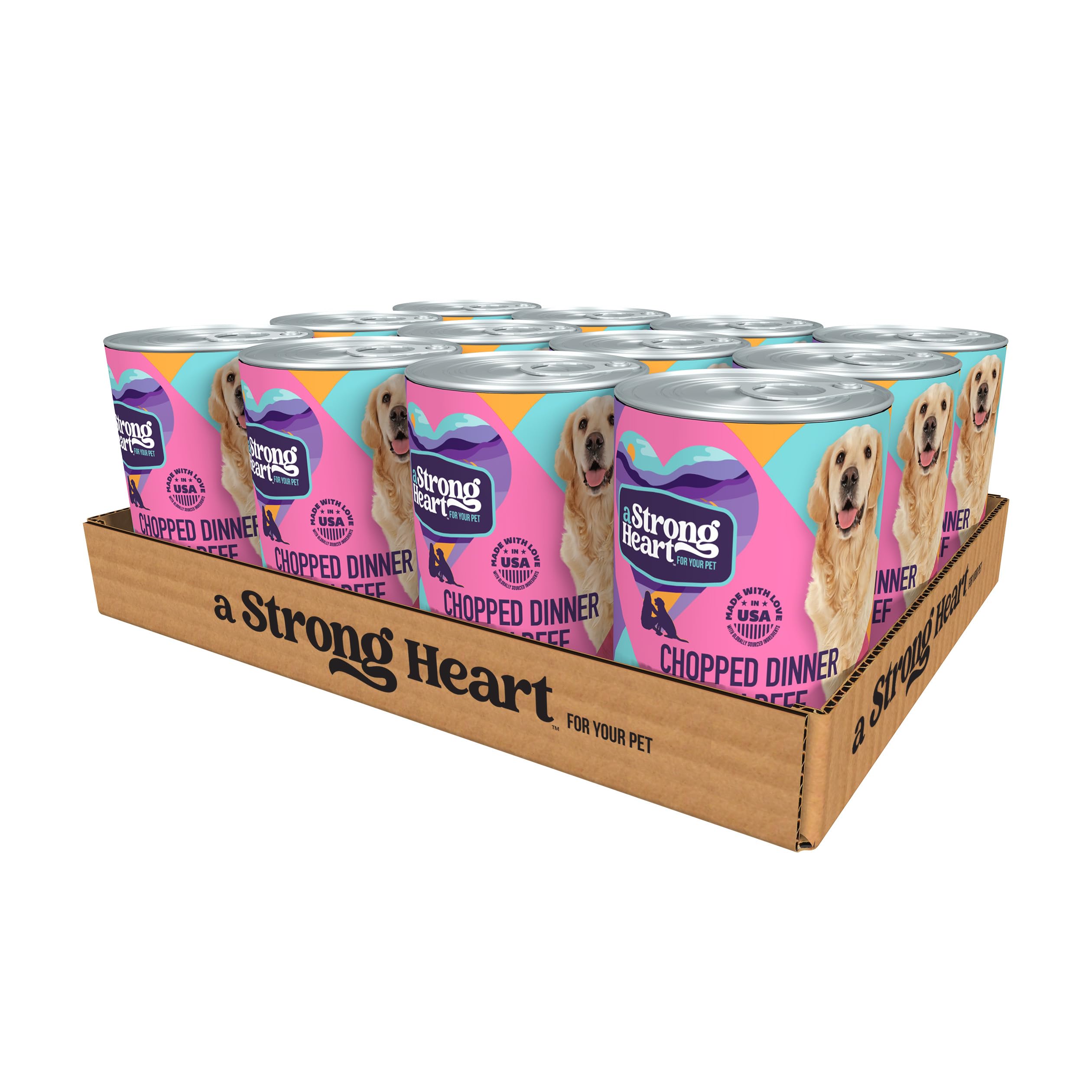 A Strong Heart Chopped Dog Food, Real Beef Dinner, 13.2oz Cans, 12pk