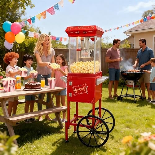 Miniatura 2 de Máquina de palomitas de maíz de 8 onzas con carrito y ruedas, máquina para hacer palomitas de maíz, estilo cine para el hogar, fiestas, Navidad, uso