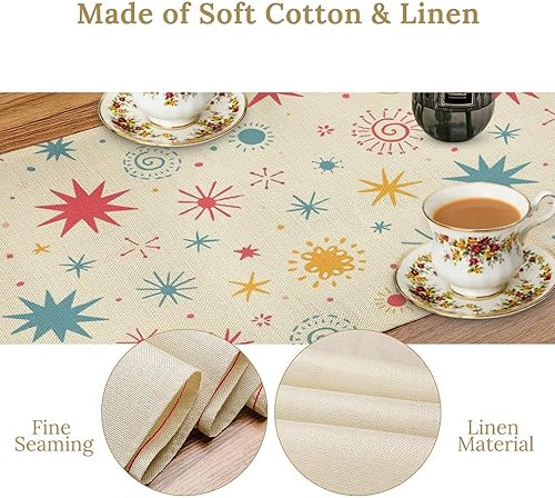 Miniatura 5 de Camino de mesa de mediados de siglo, divertido gato negro retro abstracto geometría atómica camino de mesa para el hogar, cocina, decoración de mesa