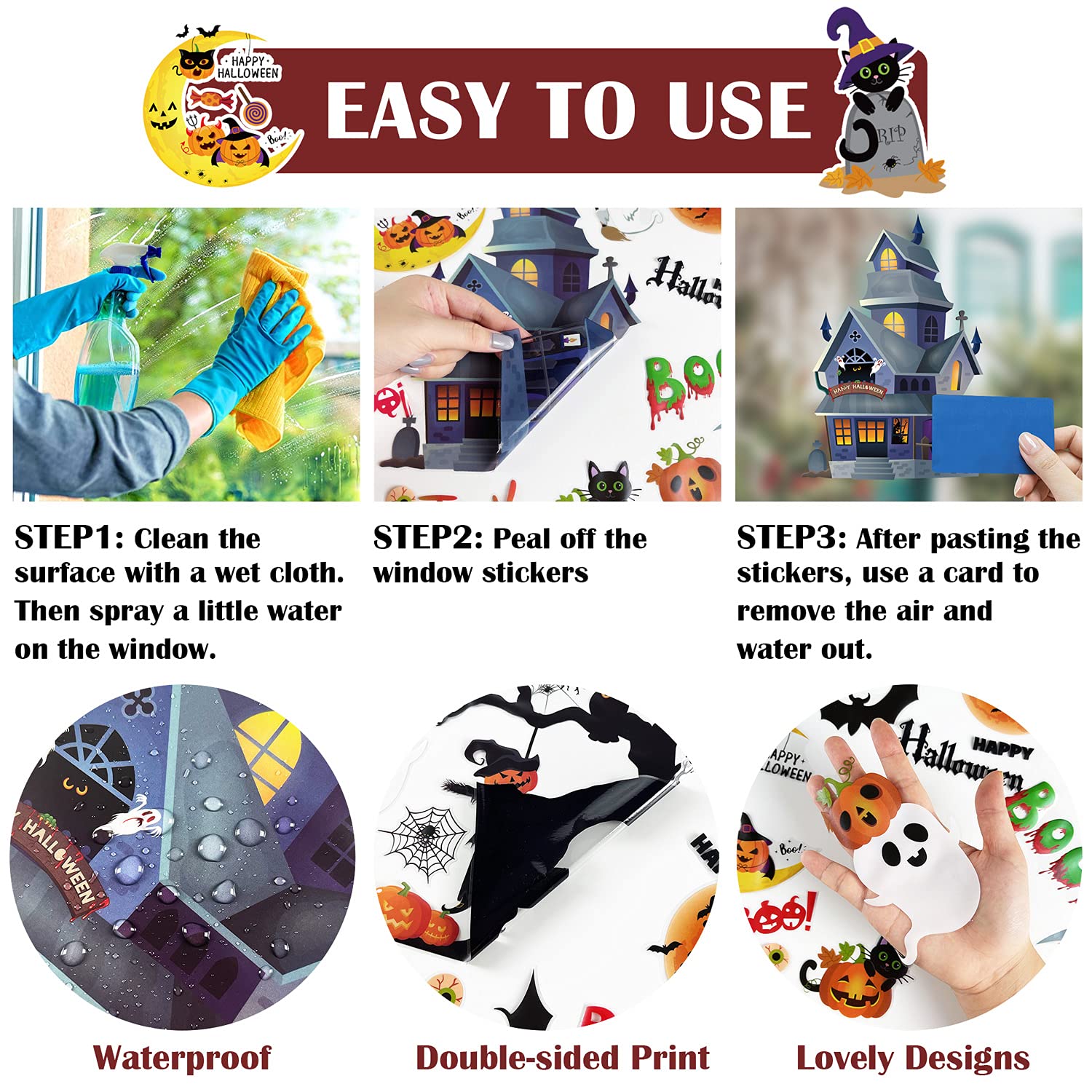 Autocollants Fenêtre Fantômes Halloween - 6 Stickers XXXL Réutilisables & Sans Traces - PVC
