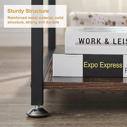 Miniatura 23 de VECELO Mesa auxiliar de extremo alto, mesita de noche de 30 pulgadas de altura con estante de almacenamiento de 3 niveles para sala de estar, Gris