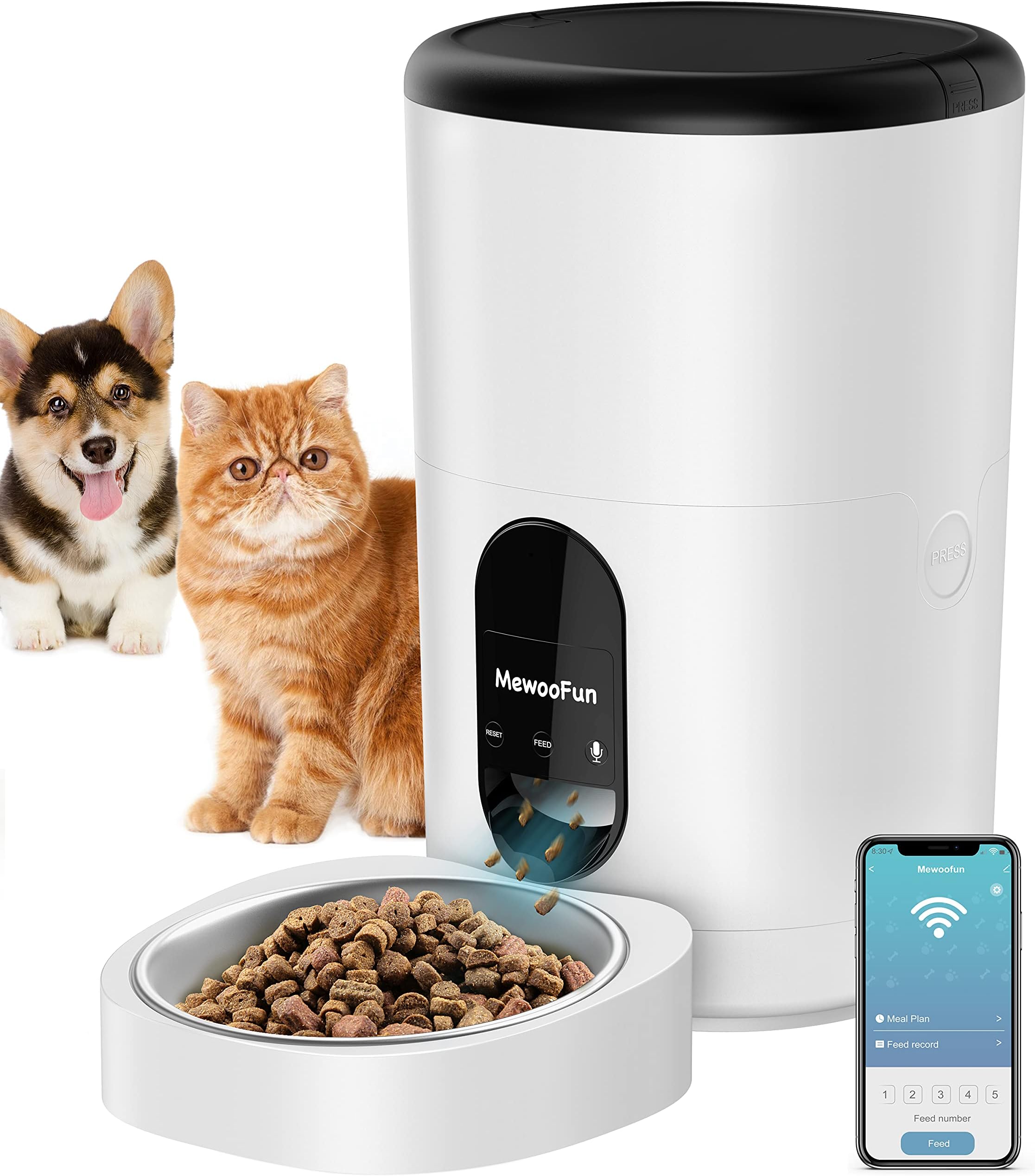Cat Feeder Automatic WiFi Enabled 4L Pet Food Dispenser for Cats and Dogs,Timed Pet Feeder with Desiccant Bag for Dry Food Portion Control Up to 10 Meals Per Day & 10s Voice Recorder Portion Control