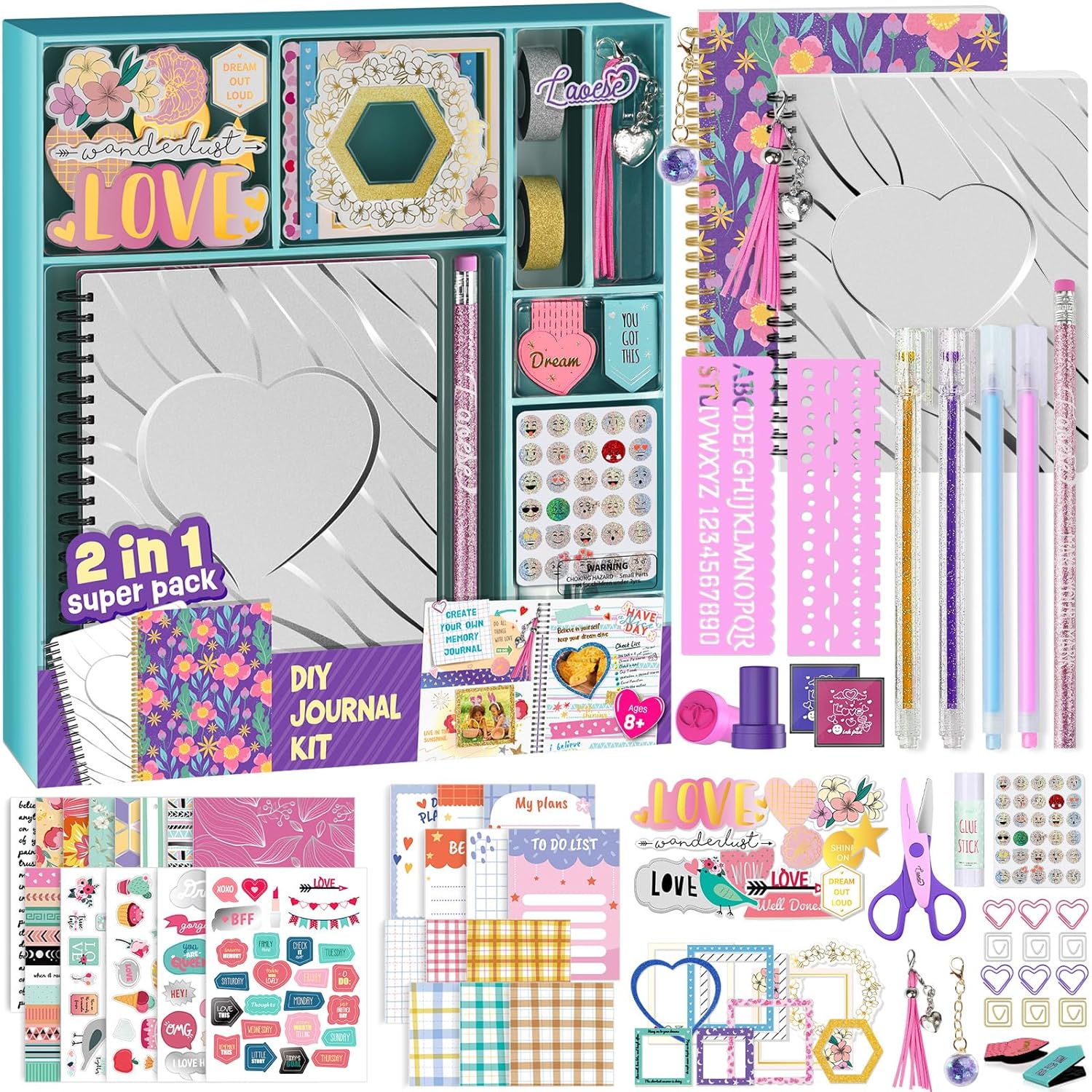 DIY Journal Kit - Gifts for Girls Ages 8 9 10 11 12 13 14 Year Old - Cool Birthday Gifts Ideas for Girls - Art & Crafts for Tween Kid - Teen Girls Trendy Stuff - Scrapbook & Diary Supplies Set