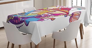 Ambesonne Colorful Tablecloth, Trippy Concept Illustration Modern Look Abstract Surreal Psychedelic Eyes Print, Rectangular Table Cover for Dining Room Kitchen Decor, 60" X 90", Multicolor