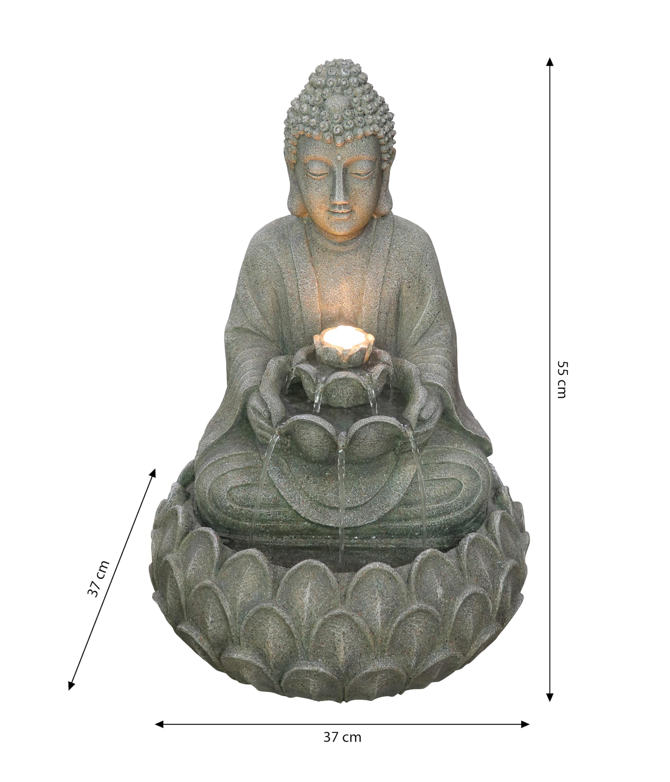 Dehner Gartenbrunnen Yoga, Outdoor-Brunnen, mit LED-Beleuchtung, solarfähig, ca.36,5x55x36,5 cm, Polyresin, grau