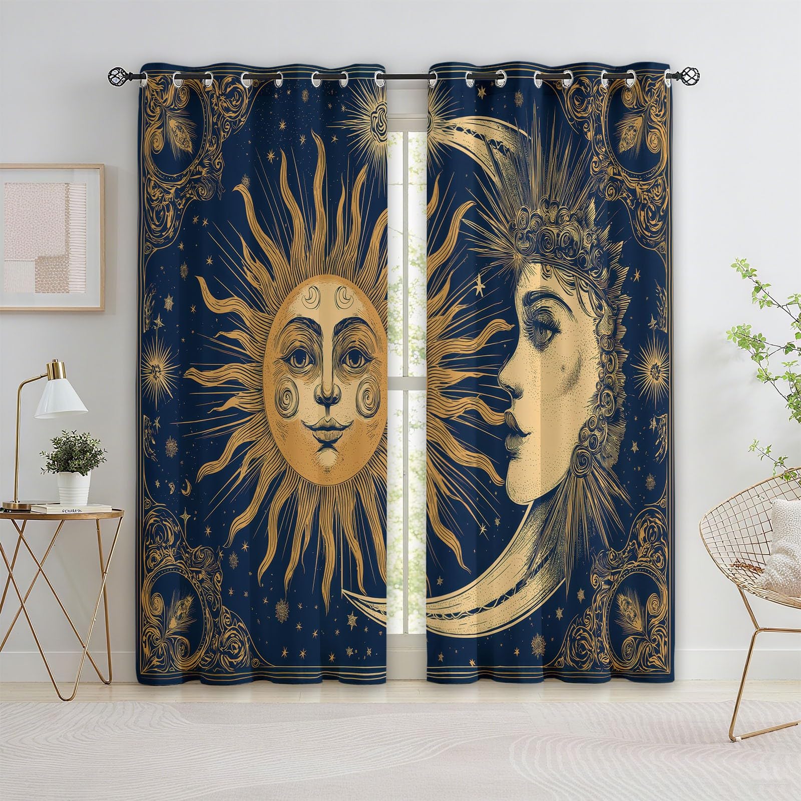 Rideau occultant enfant galaxie boho bleu marine L140 x H245 cm lot de 2
