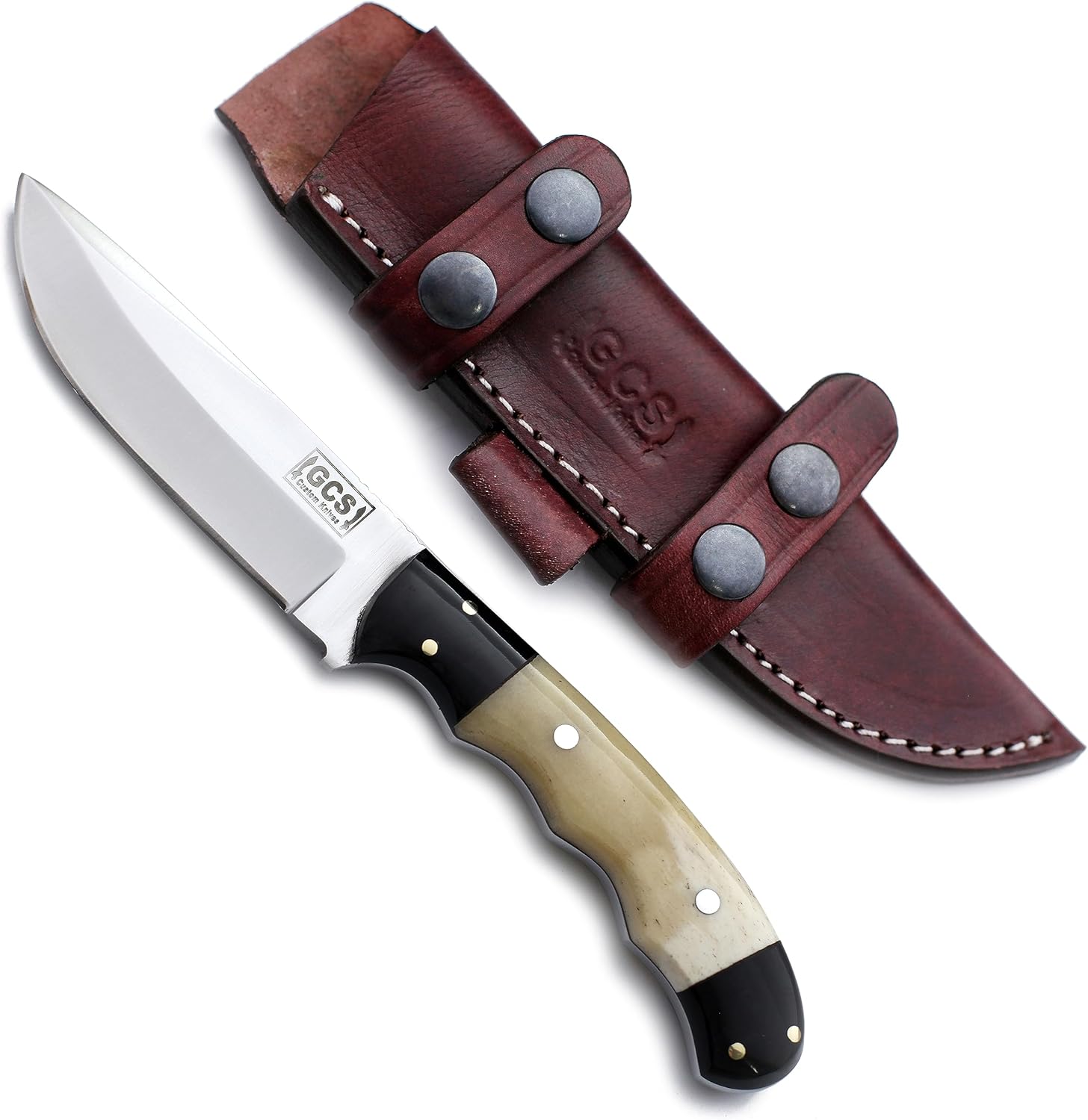 GCS Handmade D2 Tool Steel Tactical Hunting Knife with Leather Sheath and Full Tang Handle Designed for Hunting and Camping & EDC GCS 757
