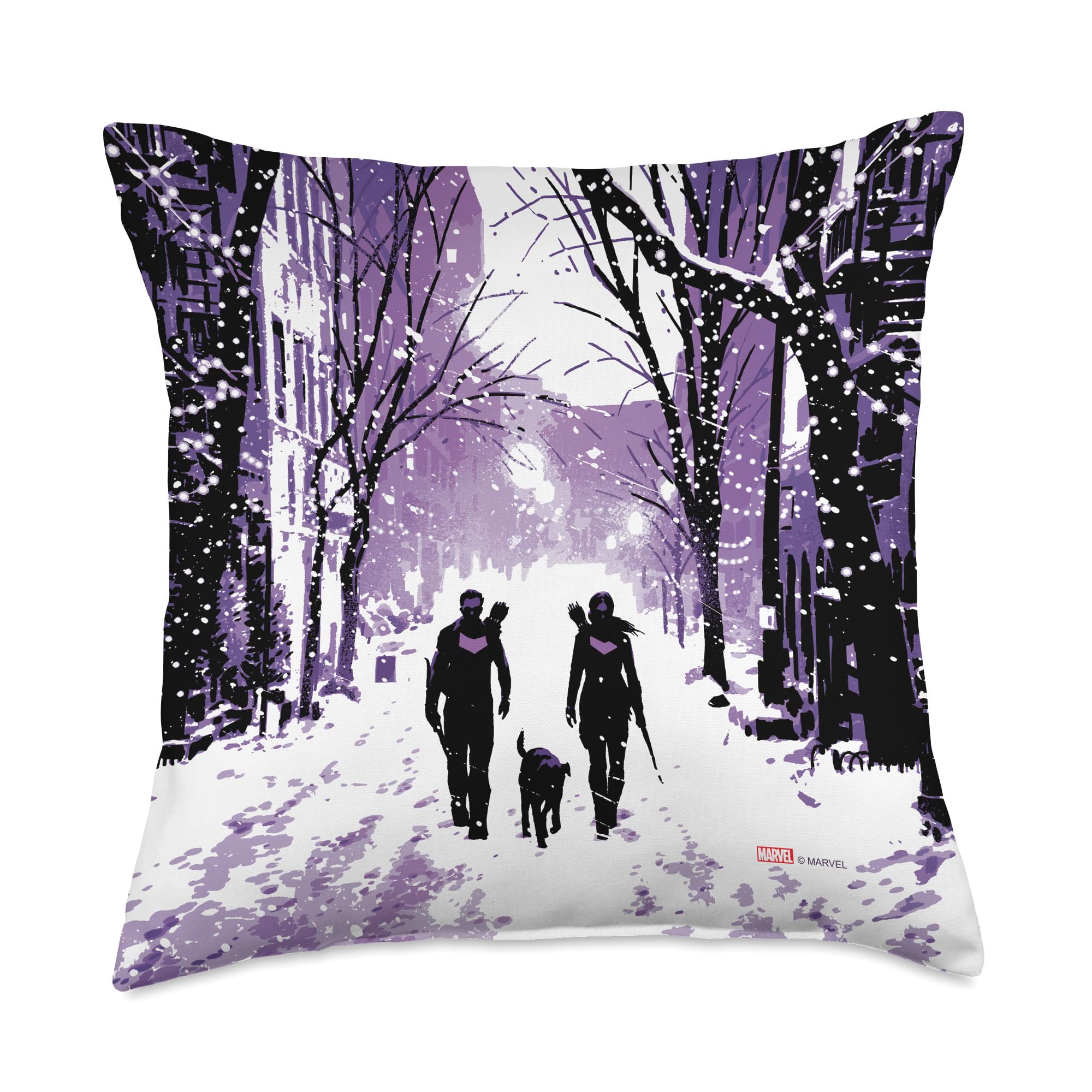 Coussin Marvel Hawkeye imprimé hivernal à offrir aux fans de la saga
