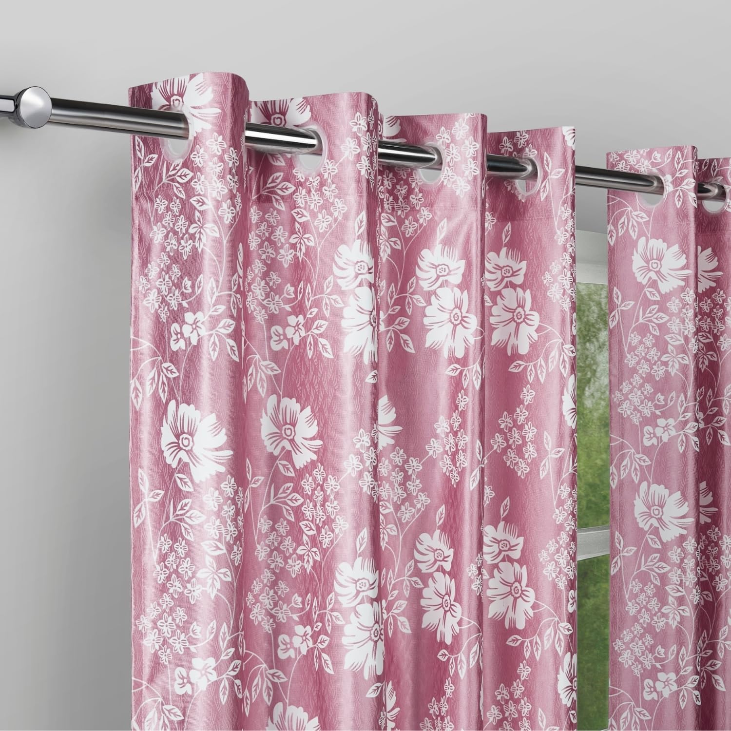Printed Curtains for Window | Lightweight Breathable Fabric Curtains | Pack of 2 | Soft Botanica Blush Pink | 114 x 152 cm (5 Feet)-image-7