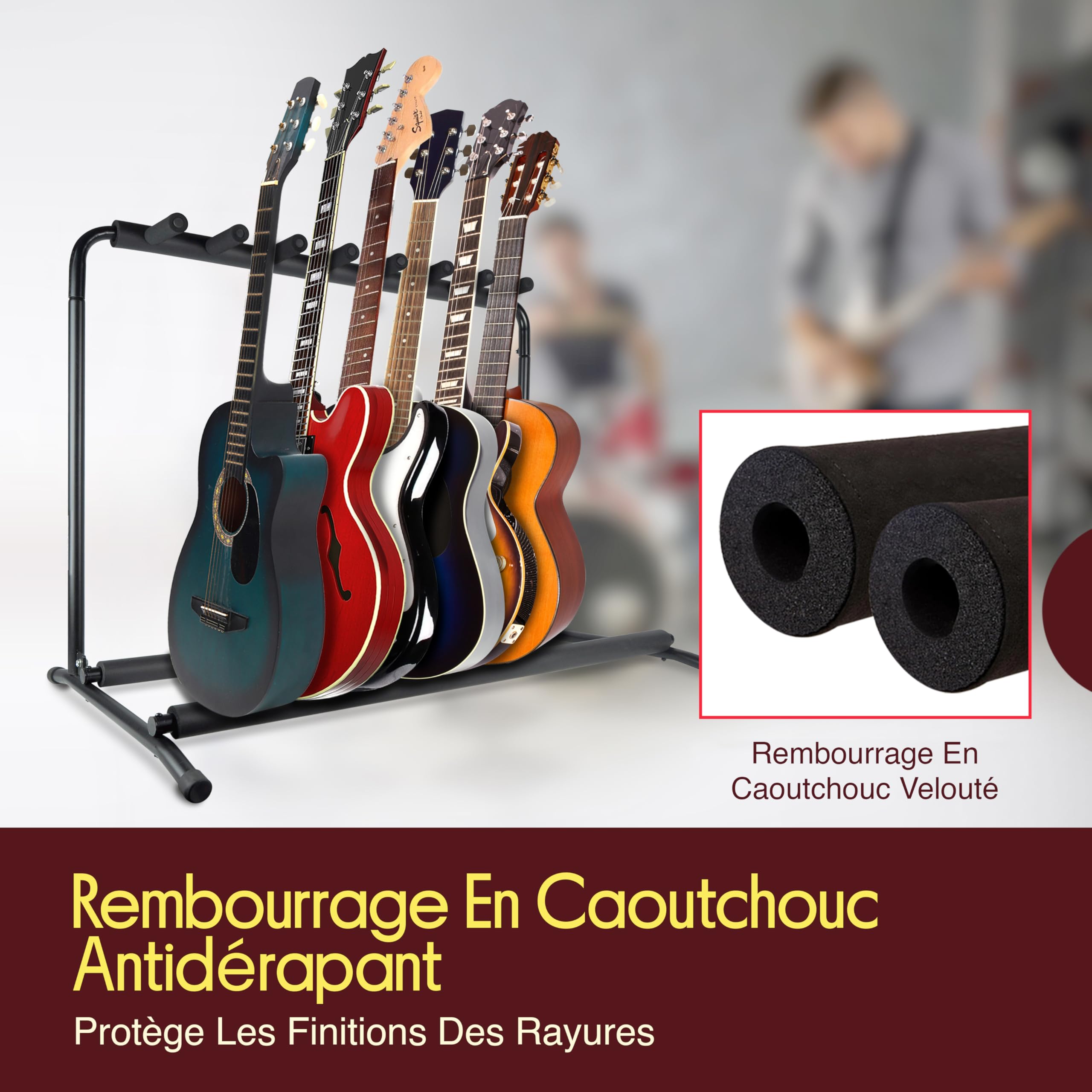 Pyle Support Guitare, Porte 7 Guitares, Universel et Portable, Pliable avec Rembourrage en Mousse, Noir