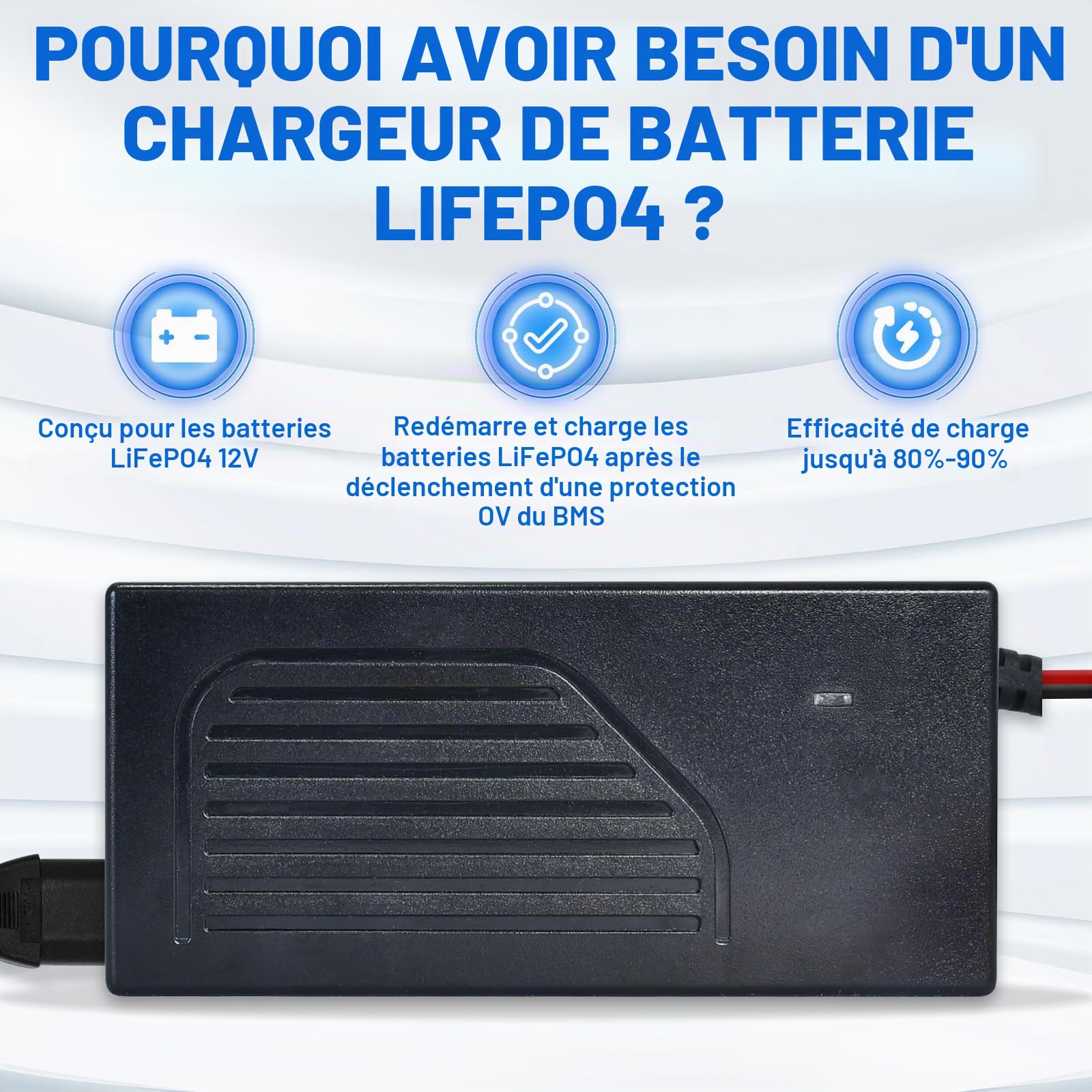 DCHOUSE Chargeur de Batterie au Lithium Automatique Intelligent 4A 12V, spécialement conçu pour Les Batteries LiFePO4 12,8V