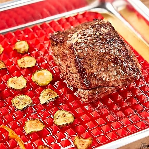 Miniatura 5 de Tapete de silicona para hornear, 16 x 11.5 pulgadas, tapete de cocina de silicona antiadherente para filtrar grasa, diseño de pirámide roja, para