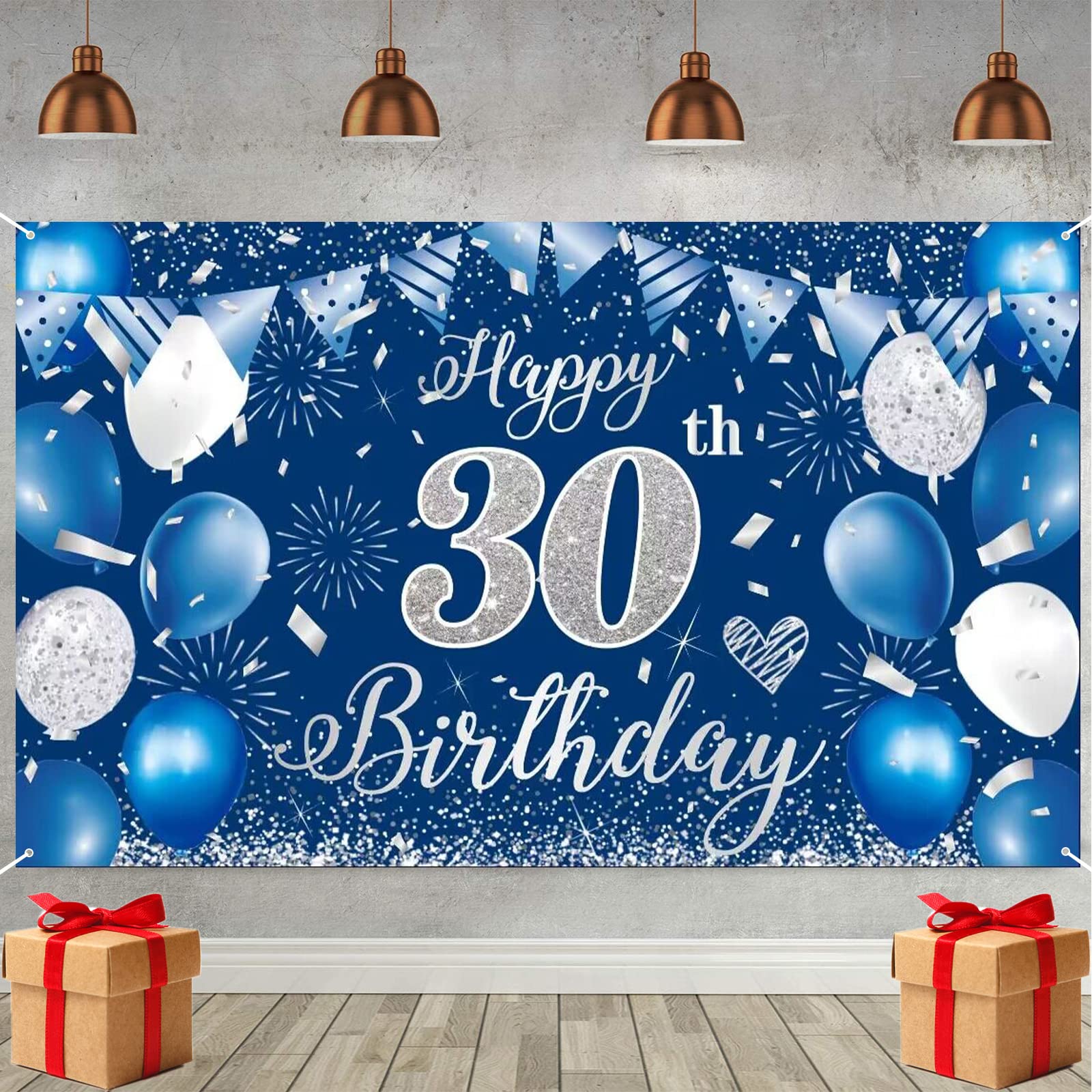 Decorazioni per il 16° compleanno per uomini e donne, striscioni blu di buon compleanno, bandiere triangolari, bandierine, cartello per portico per porta per forniture per feste di anniversario