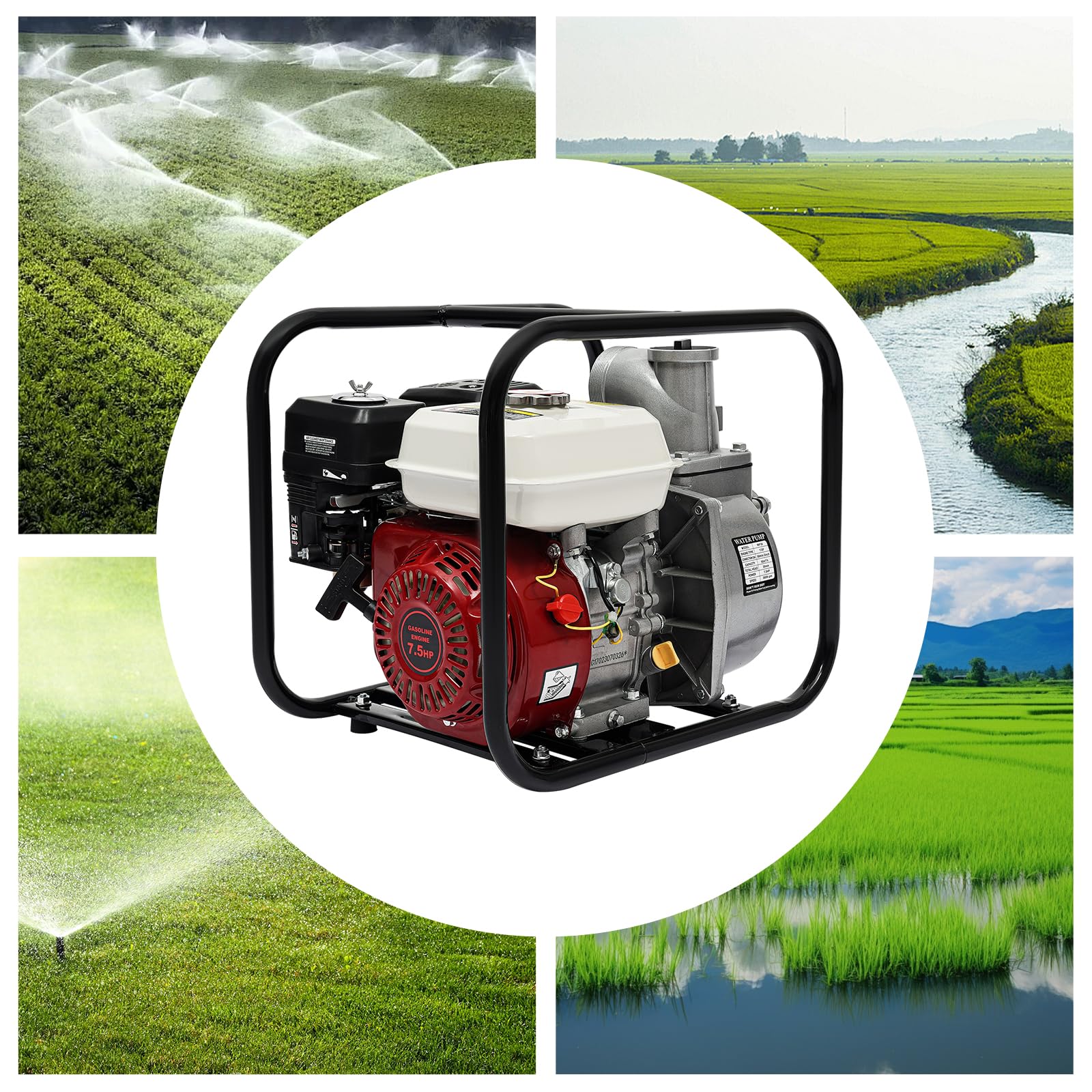 Pompa dell'acqua a gas 4 tempi 3 pollici pompa per rifiuti 210cc 7,5 HP, pompa ad acqua ad alta pressione alimentata a gas 90 piedi di sollevamento e 22 piedi di aspirazione, pompa di trasferimento