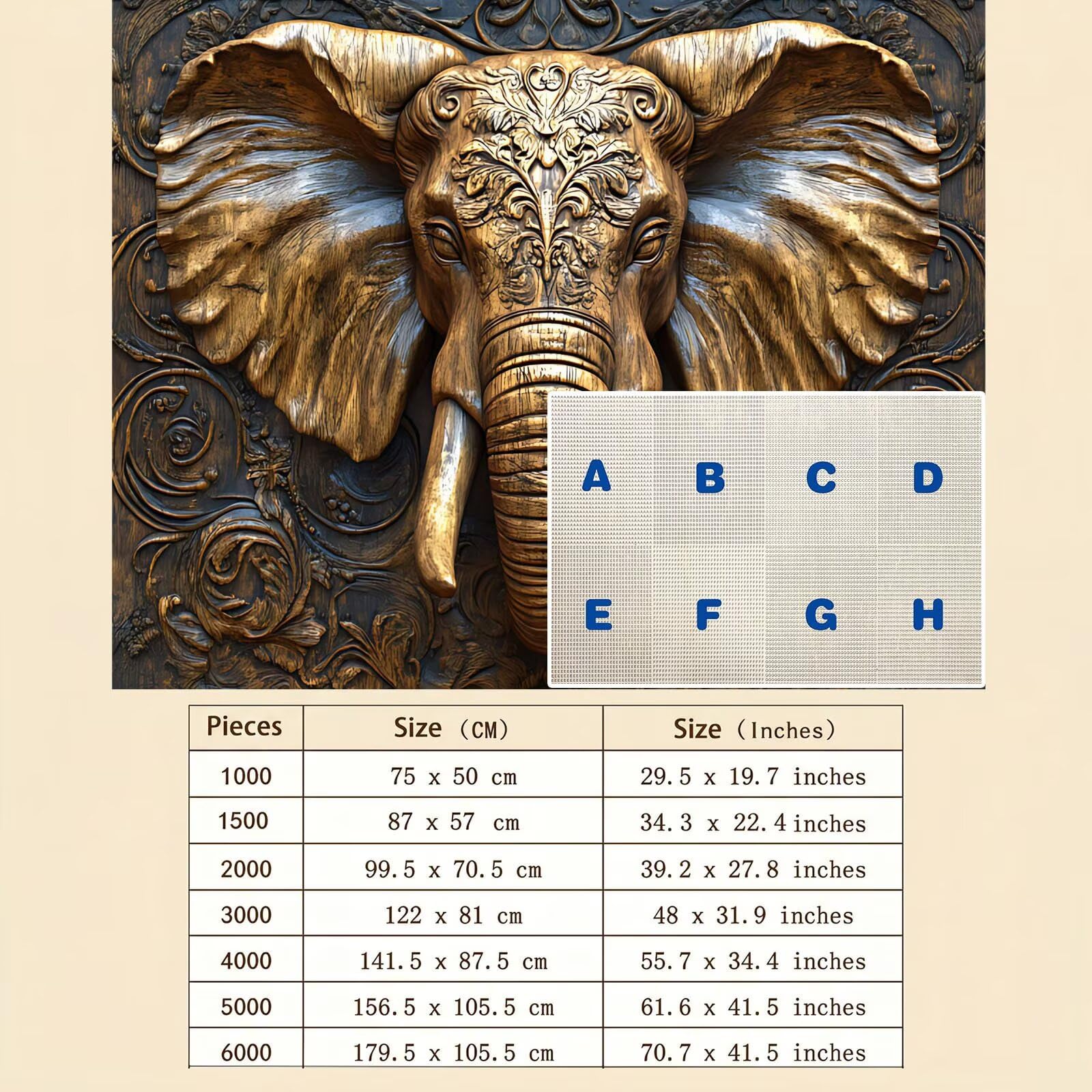 elefante Intaglio legno-2 Puzzle 5000 Pezzi per Adulti, Puzzle in Legno - Collezione Classica con Poster Incluso - Sfida di Concentrazione e Passatempo, Gioco per Famiglia, 156 x 105 cm f0-118