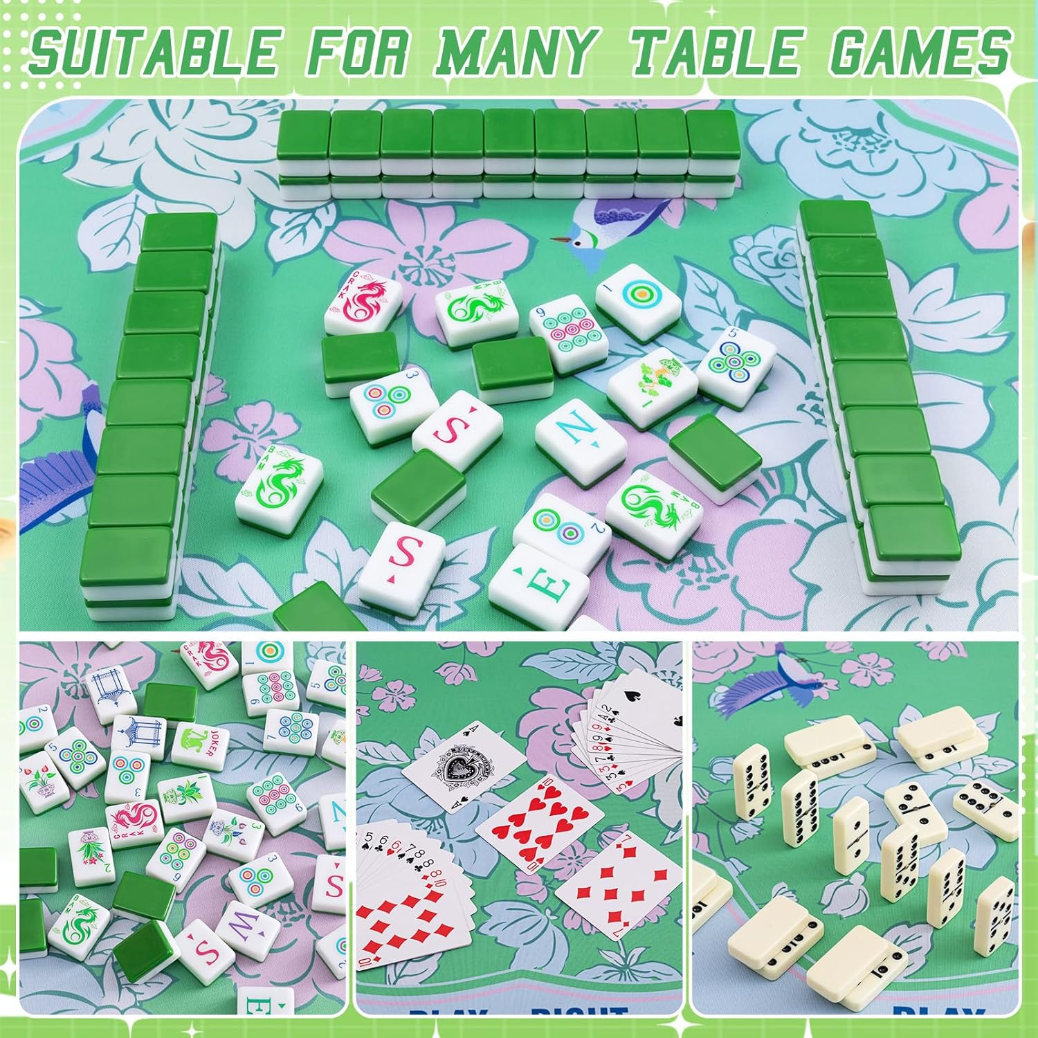 Soulchen Blue and Green American Mahjong Mat with Rules for Table, No Creases, Ships Rolled, 31.5 x 31.5 Non-Slip Noise Reduction Gaming Mat with Carrying Bag for Mahjong Poker Card Board Games